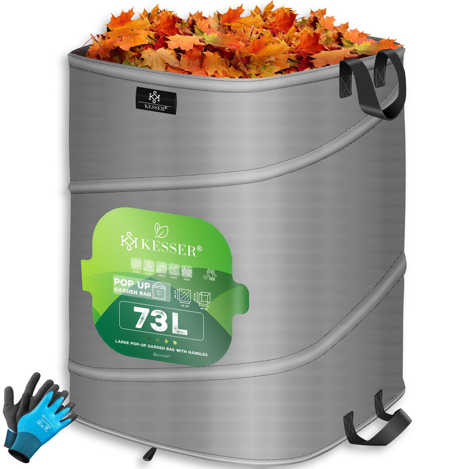 KESSER&reg; Pop-Up-Gartensack Laubsack Gartenabfallsack inkl. Handschuhe | Selbststehend mit Griffen Stabil Robust & Faltbar | Laubs&auml;cke Rasenschnitt Gartens&auml;cke f&uuml;r Gartenabf&auml;lle Gr&uuml;nschnitt 