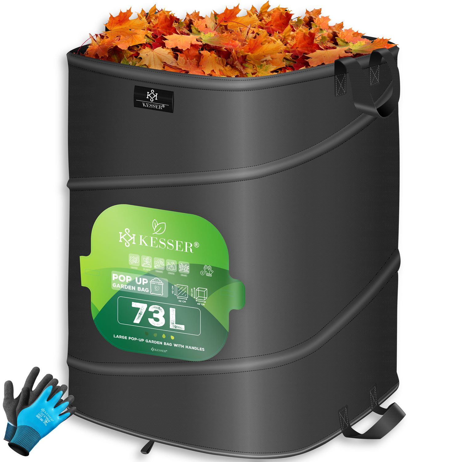 KESSER&reg; Pop-Up-Gartensack Laubsack Gartenabfallsack inkl. Handschuhe | Selbststehend mit Griffen Stabil Robust & Faltbar | Laubs&auml;cke Rasenschnitt Gartens&auml;cke f&uuml;r Gartenabf&auml;lle Gr&uuml;nschnitt 
