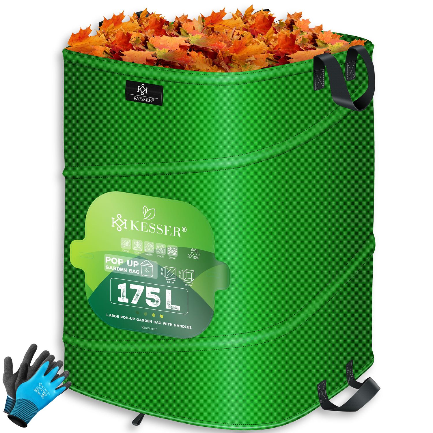 KESSER&reg; Pop-Up-Gartensack Laubsack Gartenabfallsack inkl. Handschuhe | Selbststehend mit Griffen Stabil Robust & Faltbar | Laubs&auml;cke Rasenschnitt Gartens&auml;cke f&uuml;r Gartenabf&auml;lle Gr&uuml;nschnitt 