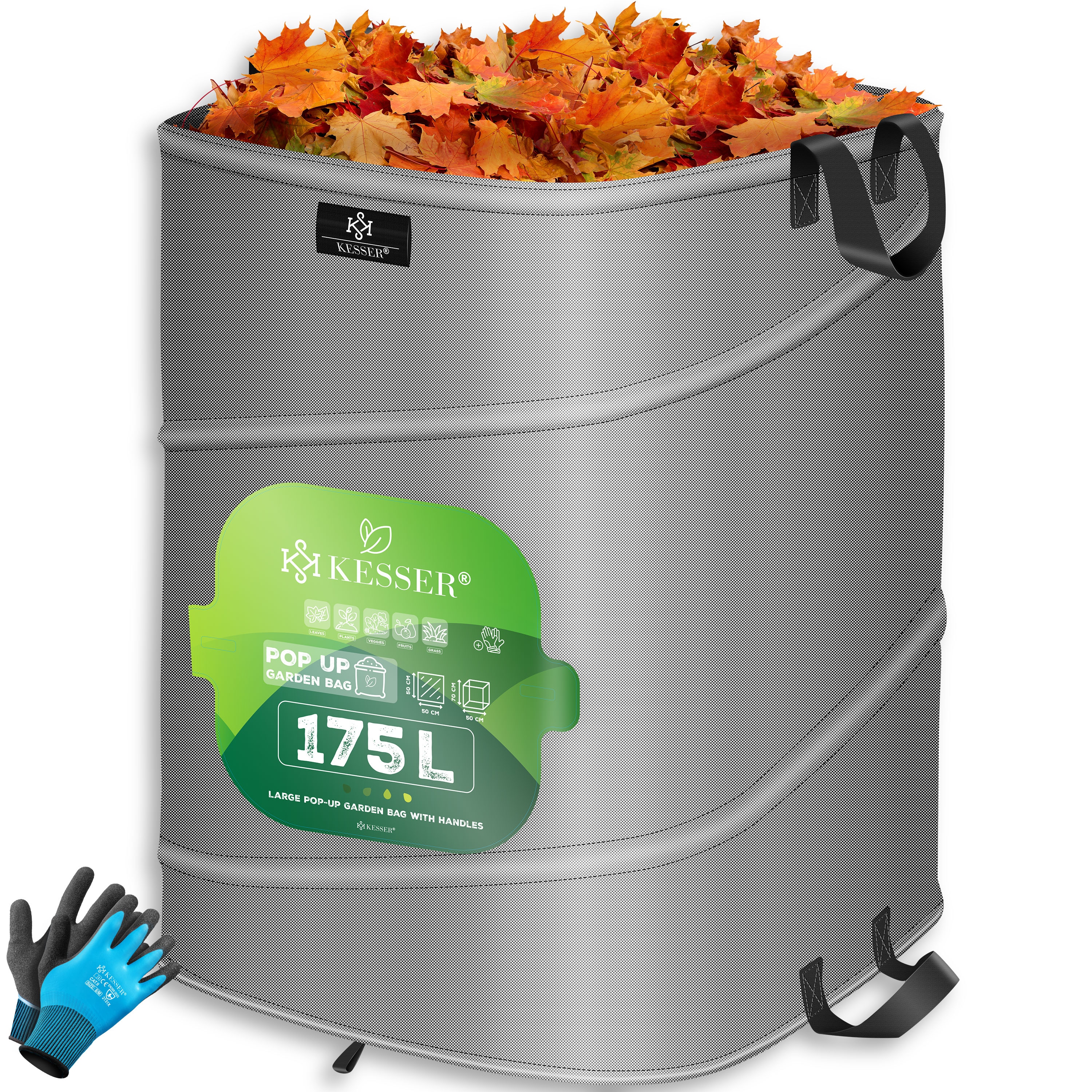 KESSER&reg; Pop-Up-Gartensack Laubsack Gartenabfallsack inkl. Handschuhe | Selbststehend mit Griffen Stabil Robust & Faltbar | Laubs&auml;cke Rasenschnitt Gartens&auml;cke f&uuml;r Gartenabf&auml;lle Gr&uuml;nschnitt 