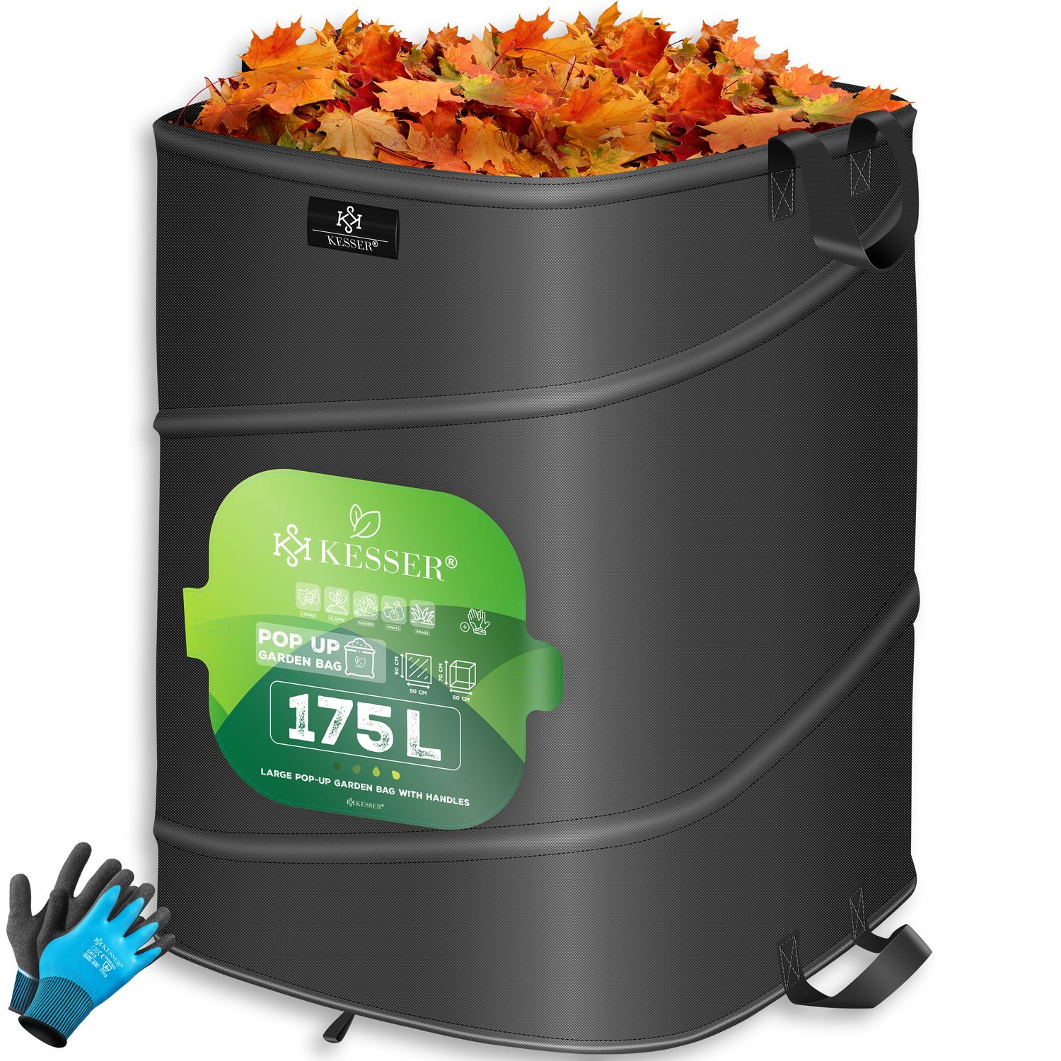 KESSER&reg; Pop-Up-Gartensack Laubsack Gartenabfallsack inkl. Handschuhe | Selbststehend mit Griffen Stabil Robust & Faltbar | Laubs&auml;cke Rasenschnitt Gartens&auml;cke f&uuml;r Gartenabf&auml;lle Gr&uuml;nschnitt 