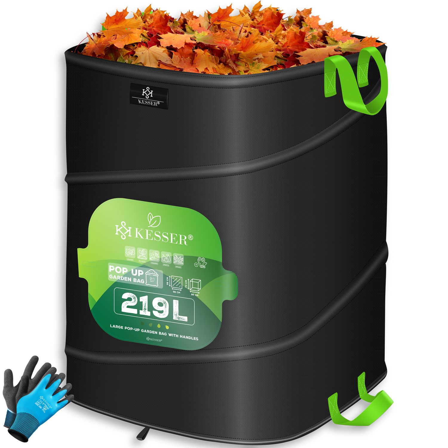 KESSER&reg; Pop-Up-Gartensack Laubsack Gartenabfallsack inkl. Handschuhe | Selbststehend mit Griffen Stabil Robust & Faltbar | Laubs&auml;cke Rasenschnitt Gartens&auml;cke f&uuml;r Gartenabf&auml;lle Gr&uuml;nschnitt 