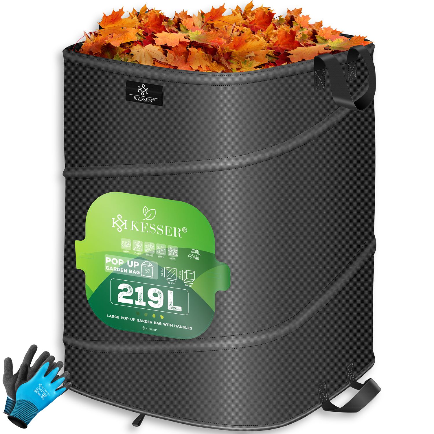 KESSER&reg; Pop-Up-Gartensack Laubsack Gartenabfallsack inkl. Handschuhe | Selbststehend mit Griffen Stabil Robust & Faltbar | Laubs&auml;cke Rasenschnitt Gartens&auml;cke f&uuml;r Gartenabf&auml;lle Gr&uuml;nschnitt 