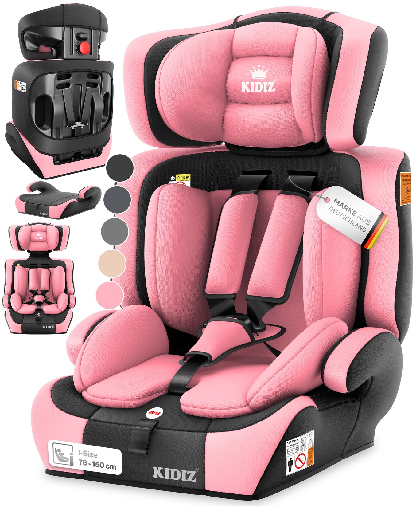® Autokindersitz Kinderautositz Gruppe 1+2+3 9- 5-Punkt-Sicherheitsgurt, Autositz, Kindersitz, Einstellbare Kopfstütze