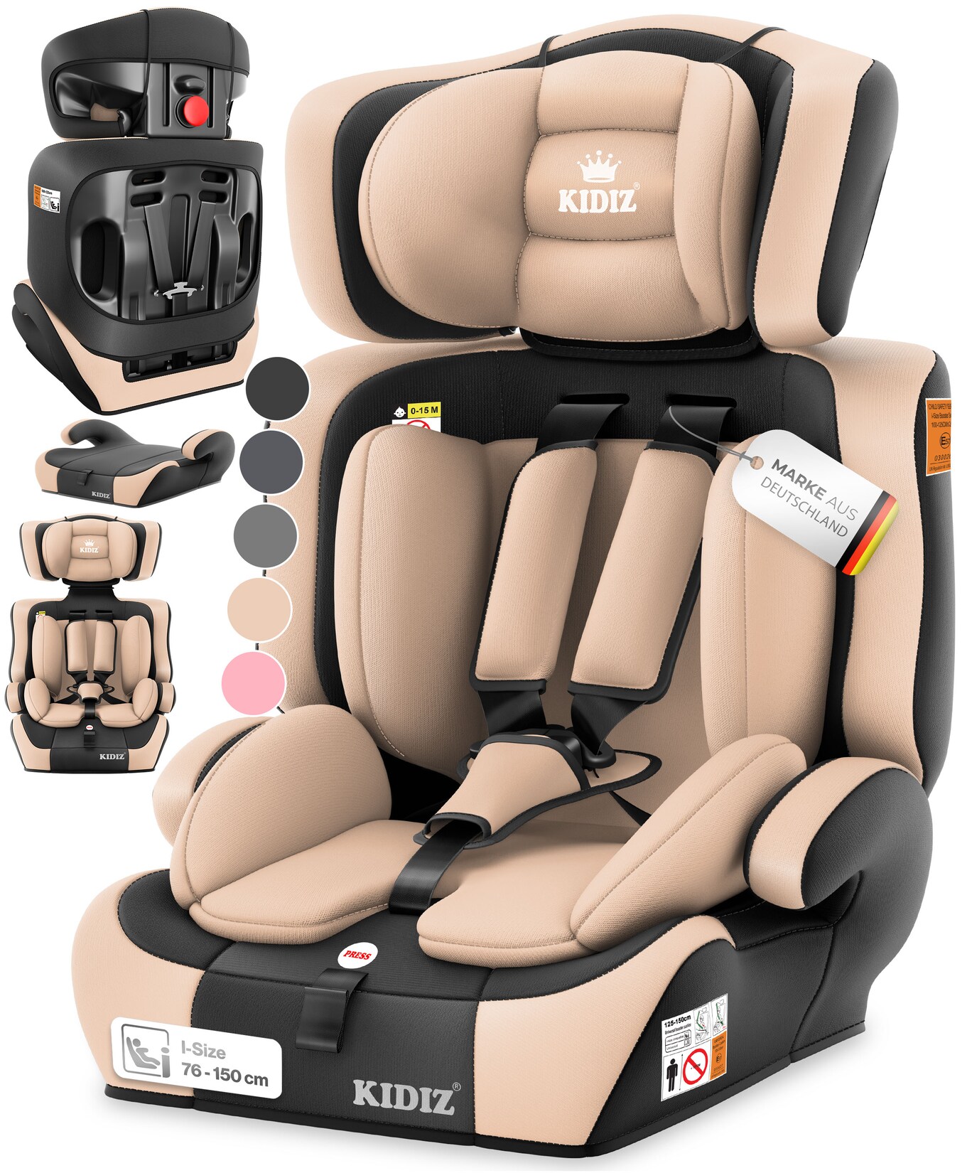 ® Autokindersitz Kinderautositz Gruppe 1+2+3 9- 5-Punkt-Sicherheitsgurt, Autositz, Kindersitz, Einstellbare Kopfstütze