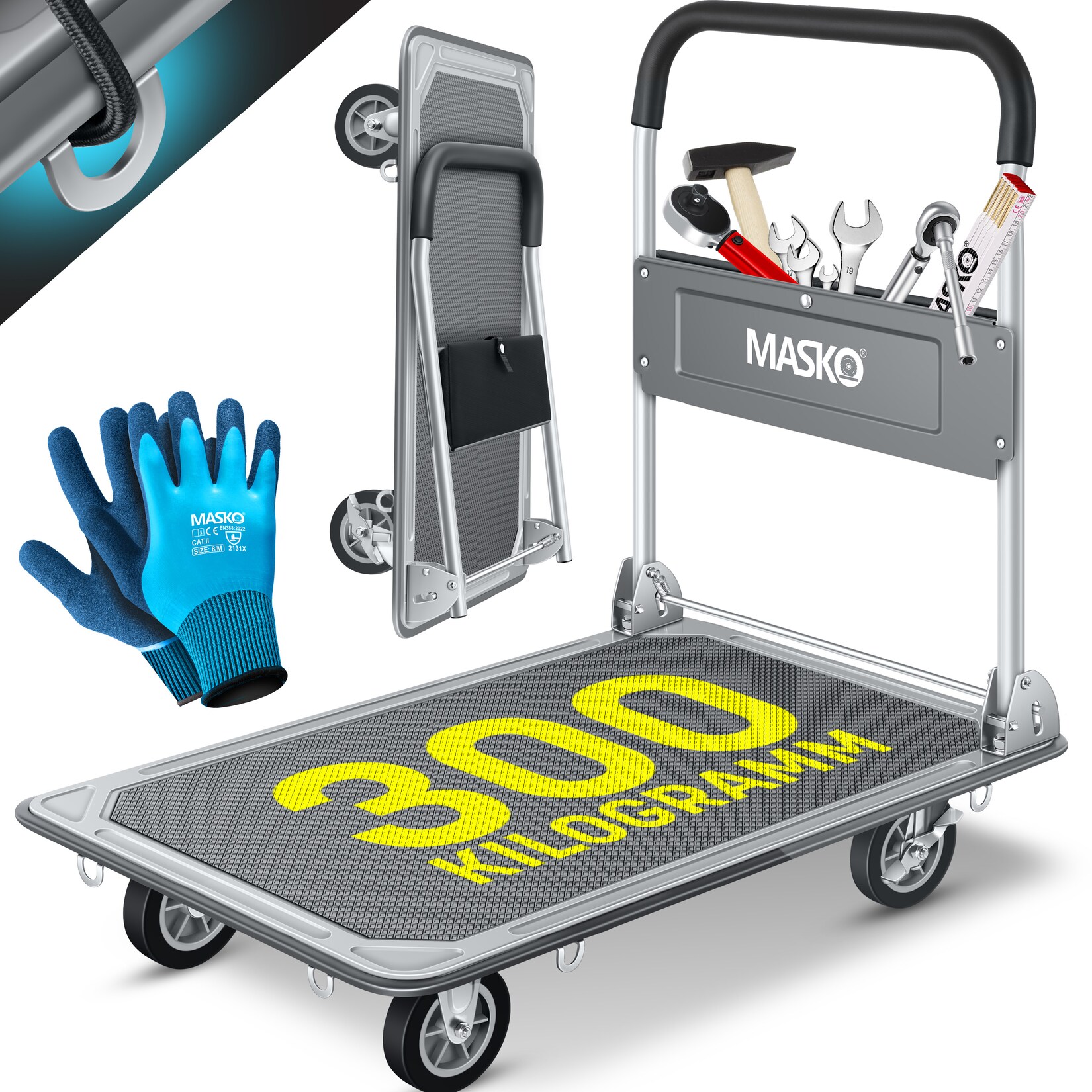 ® Plattformwagen Transportwagen Lagerwagen Klappbar Inkl. Arbeitshandschuhe   Feststellbremse Transporthilfe   Mit 6 Sicherungsösen   360° Lenkrollen   Paketwagen Klappwagen