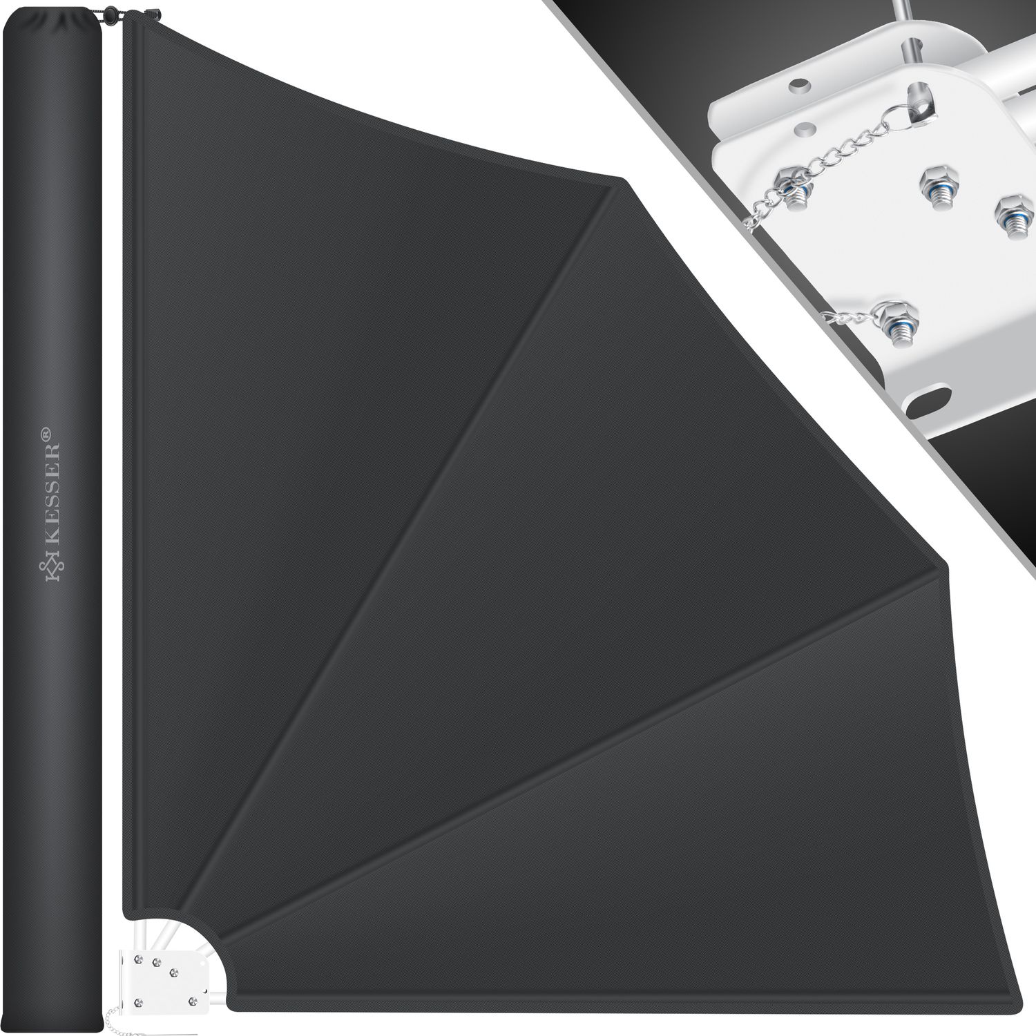 KESSER&reg; Balkonf&auml;cher klappbar mit Wandhalterung | 140x140cm |  Sichtschutz Balkon Windschutz |  Balkonsichtschutz |  Seitenmarkise |  witterungsbest&auml;ndig | inkl. Montagematerial | 