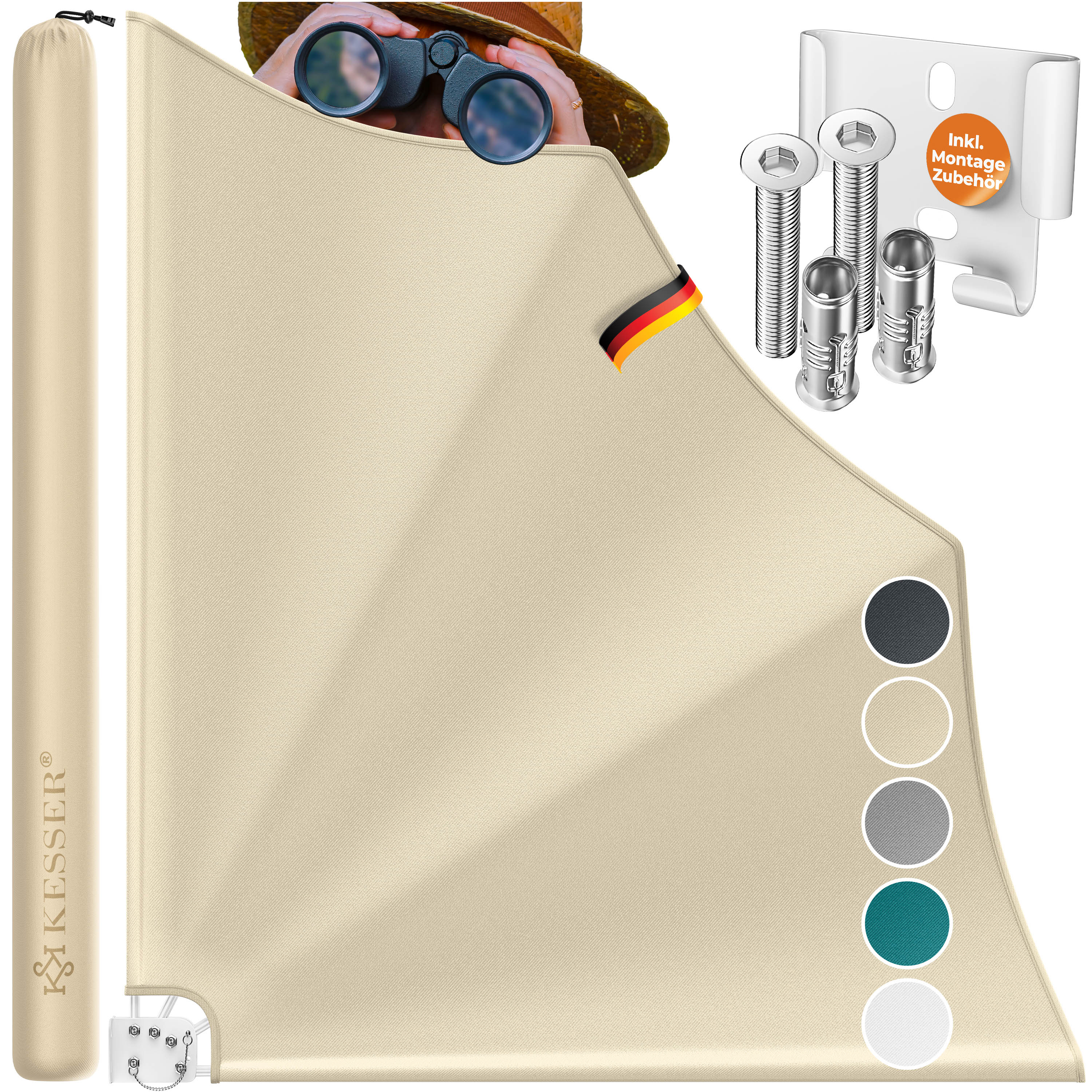 KESSER&reg; Balkonf&auml;cher klappbar mit Wandhalterung | 140x140cm |  Sichtschutz Balkon Windschutz |  Balkonsichtschutz |  Seitenmarkise |  witterungsbest&auml;ndig | inkl. Montagematerial | 