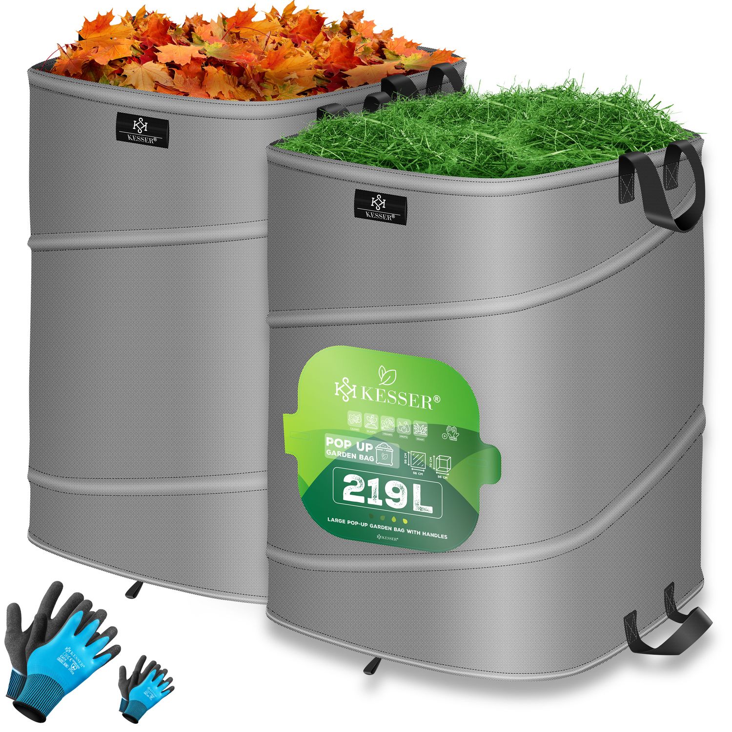 KESSER&reg; Pop-Up-Gartensack Laubsack Gartenabfallsack inkl. Handschuhe | Selbststehend mit Griffen Stabil Robust & Faltbar | Laubs&auml;cke Rasenschnitt Gartens&auml;cke f&uuml;r Gartenabf&auml;lle Gr&uuml;nschnitt 
