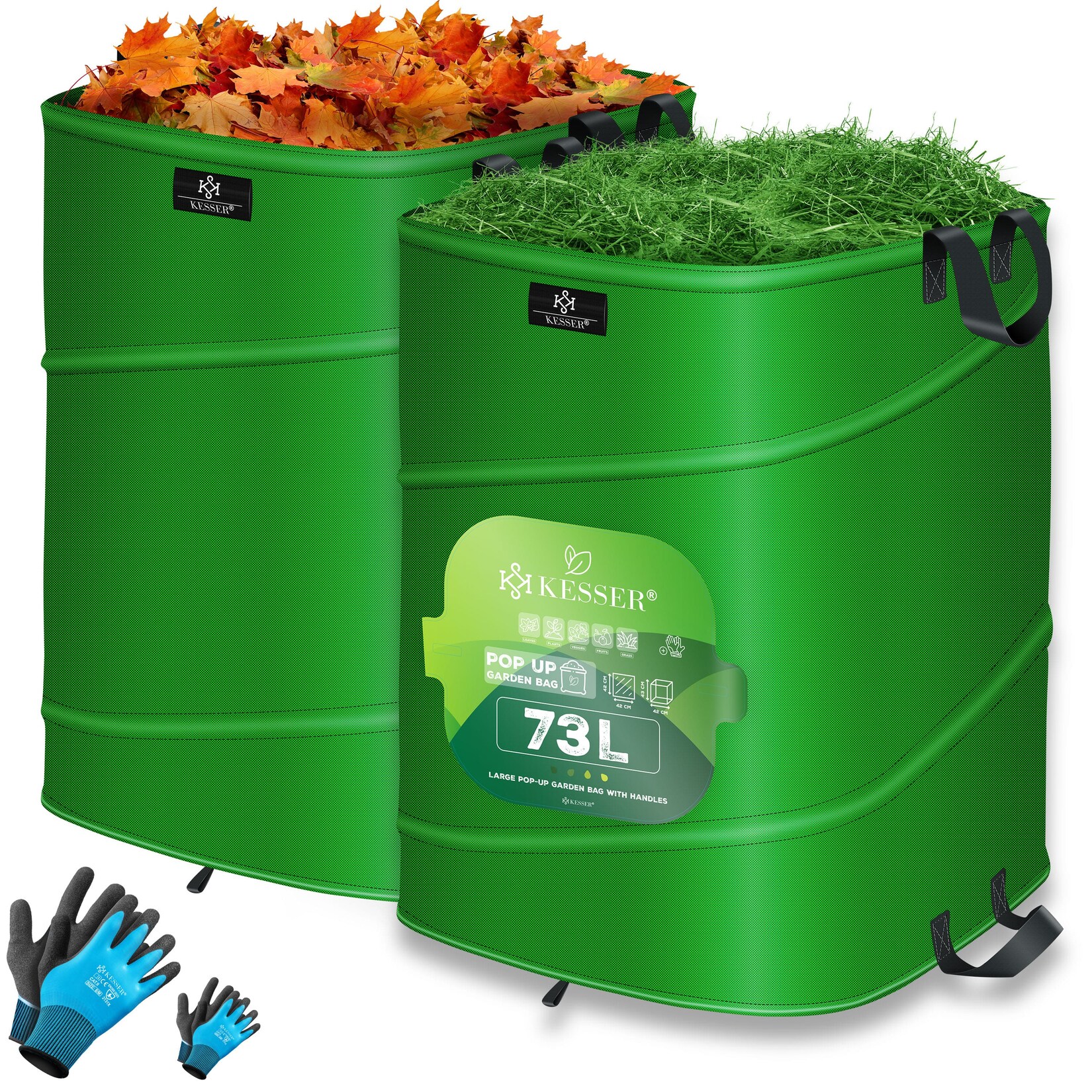 ® Pop-Up-Gartensack Laubsack Gartenabfallsack inkl. Handschuhe   Selbststehend mit Griffen Stabil Robust & Faltbar   Laubsäcke Rasenschnitt Gartensäcke für Gartenabfälle Grünschnitt