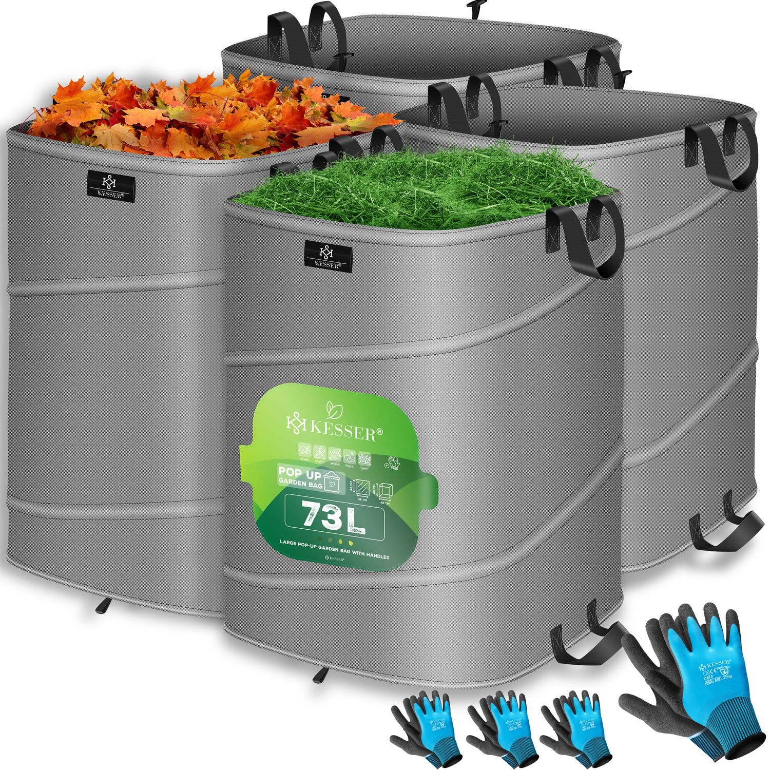 KESSER&reg; Pop-Up-Gartensack Laubsack Gartenabfallsack inkl. Handschuhe | Selbststehend mit Griffen Stabil Robust & Faltbar | Laubs&auml;cke Rasenschnitt Gartens&auml;cke f&uuml;r Gartenabf&auml;lle Gr&uuml;nschnitt 