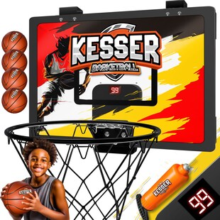 KESSER® Mini-Basketballkorb fürs Zimmer & Büro | Tür-Basketballkorb Indoor & Outdoor | Basketball-Board für Kinder-Zimmer & Wandmontage | Basketballbrett inkl. Ballnetz Pumpe & Ball 