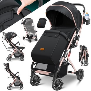 KIDIZ® Kinderwagen Kinderbuggy klappbar Liegebuggy Sportwagen Faltbar 360° Räder 5-Punkt Gurt Inkl. Fußsack, Getränkehalter, Regenabdeckung & Moskitonetz verstellbare Rückenlehne & Sonnenverdeck 
