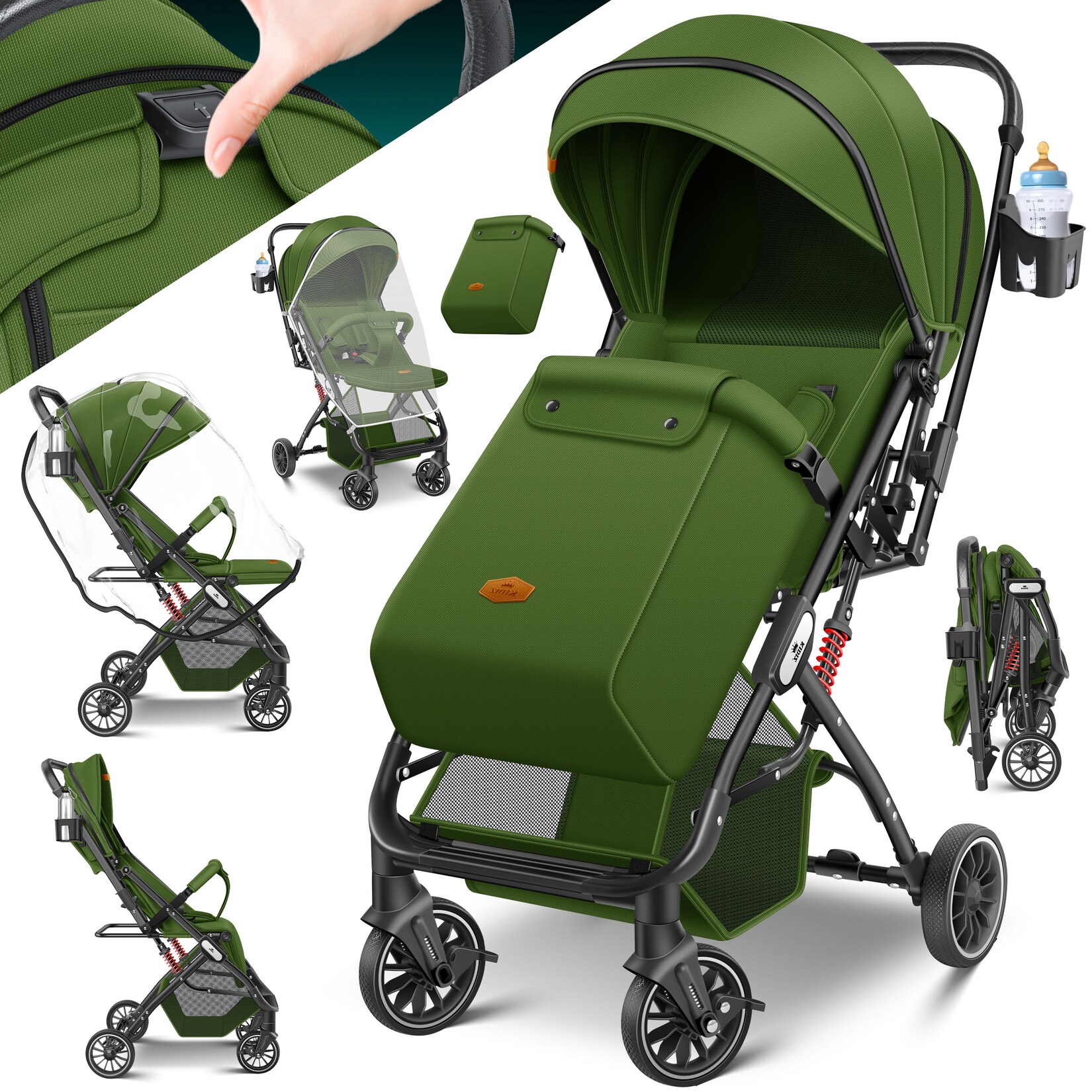 ® Kinderwagen Kinderbuggy klappbar Liegebuggy Sportwagen Faltbar 360° Räder 5-Punkt Gurt Inkl. Fußsack, Getränkehalter, Regenabdeckung & Moskitonetz verstellbare Rückenlehne & Sonnenverdeck