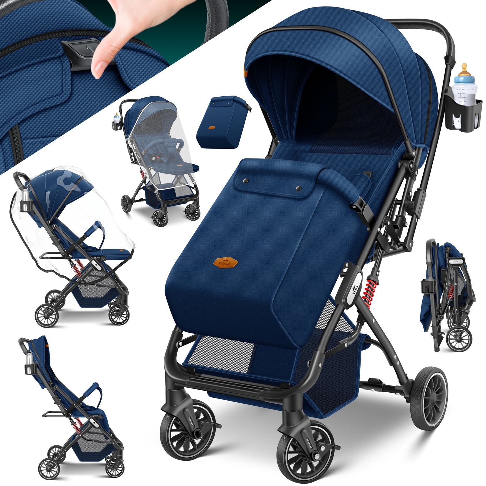 KIDIZ® Kinderwagen Kinderbuggy klappbar Liegebuggy Sportwagen Faltbar 360° Räder 5-Punkt Gurt Inkl. Fußsack, Getränkehalter, Regenabdeckung …