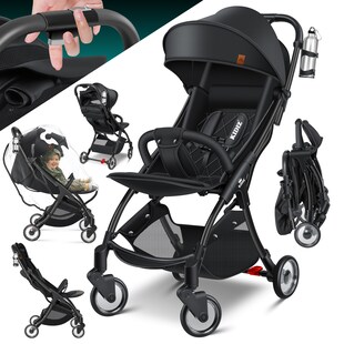 KIDIZ® Kinderwagen Premium Kinderbuggy klappbar Liegebuggy Sportwagen Faltbar 360°Räder 5-Punkt Gurt Inkl. Getränkehalter & Regenabdeckung, verstellbare Rückenlehne & Sonnenverdeck 