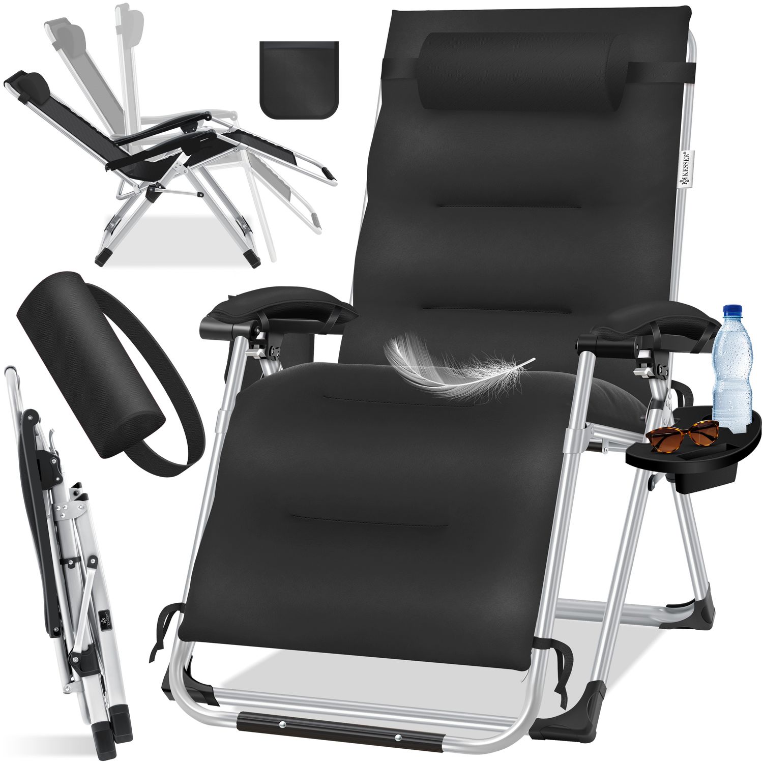 KESSER&reg; Sonnenliege Liegestuhl, klappbare Gartenliege extra breit & Wetterfest, Belastbar 200kg, Ergonomisches Polster, verstellbare R&uuml;ckenlehne inkl. Nackenkissen, Getr&auml;nkehalter & Armpolster 