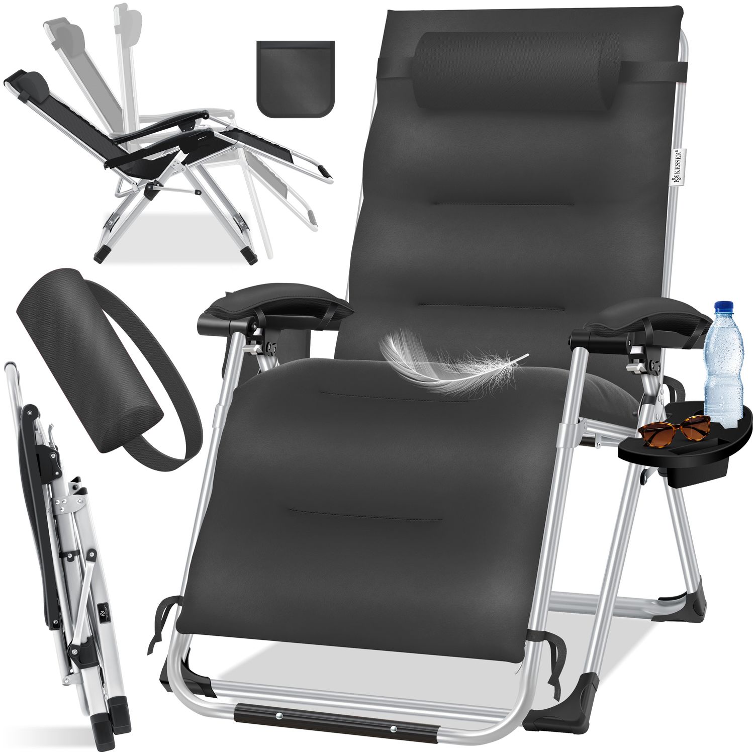 KESSER&reg; Sonnenliege Liegestuhl, klappbare Gartenliege extra breit & Wetterfest, Belastbar 200kg, Ergonomisches Polster, verstellbare R&uuml;ckenlehne inkl. Nackenkissen, Getr&auml;nkehalter & Armpolster 