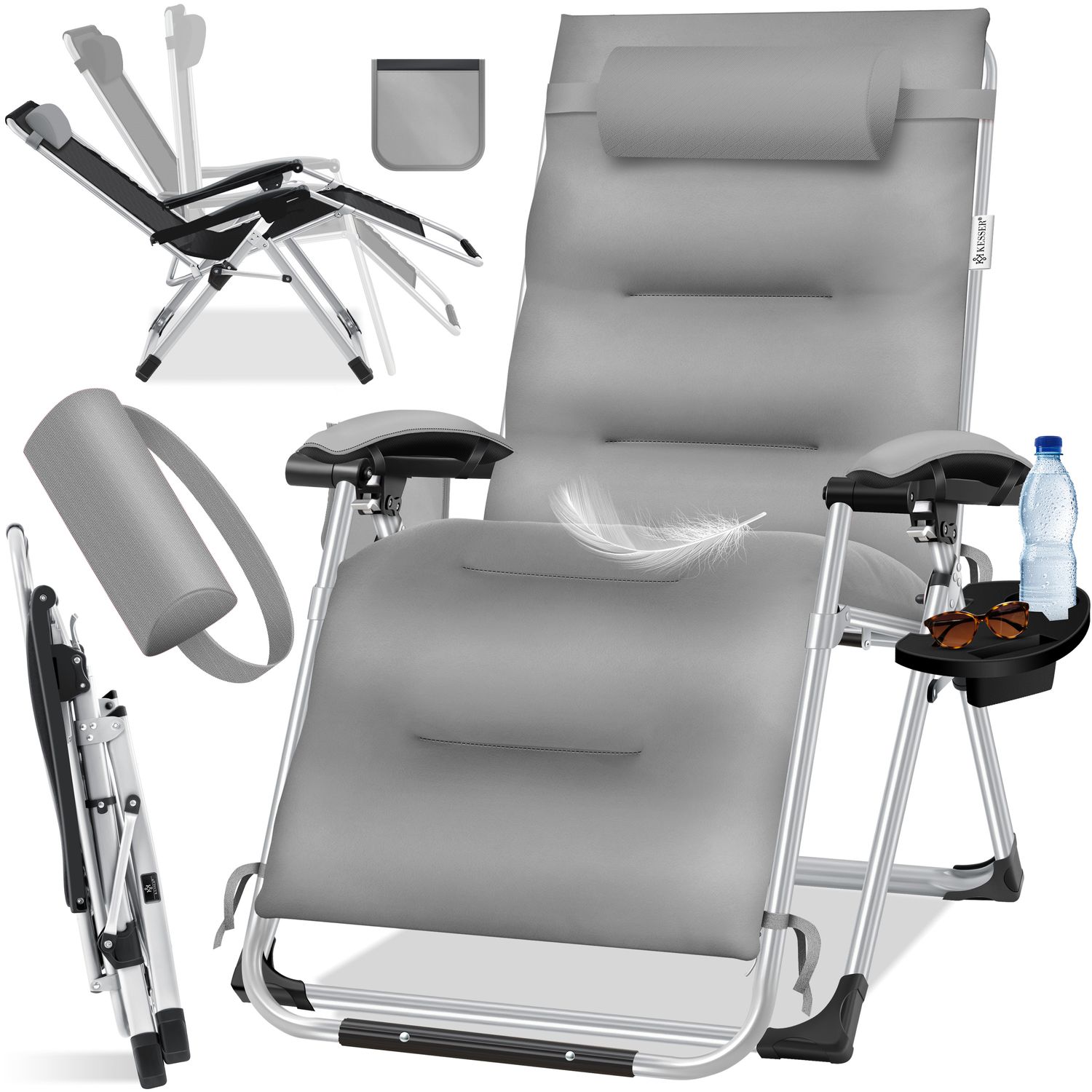 KESSER&reg; Sonnenliege Liegestuhl, klappbare Gartenliege extra breit & Wetterfest, Belastbar 200kg, Ergonomisches Polster, verstellbare R&uuml;ckenlehne inkl. Nackenkissen, Getr&auml;nkehalter & Armpolster 