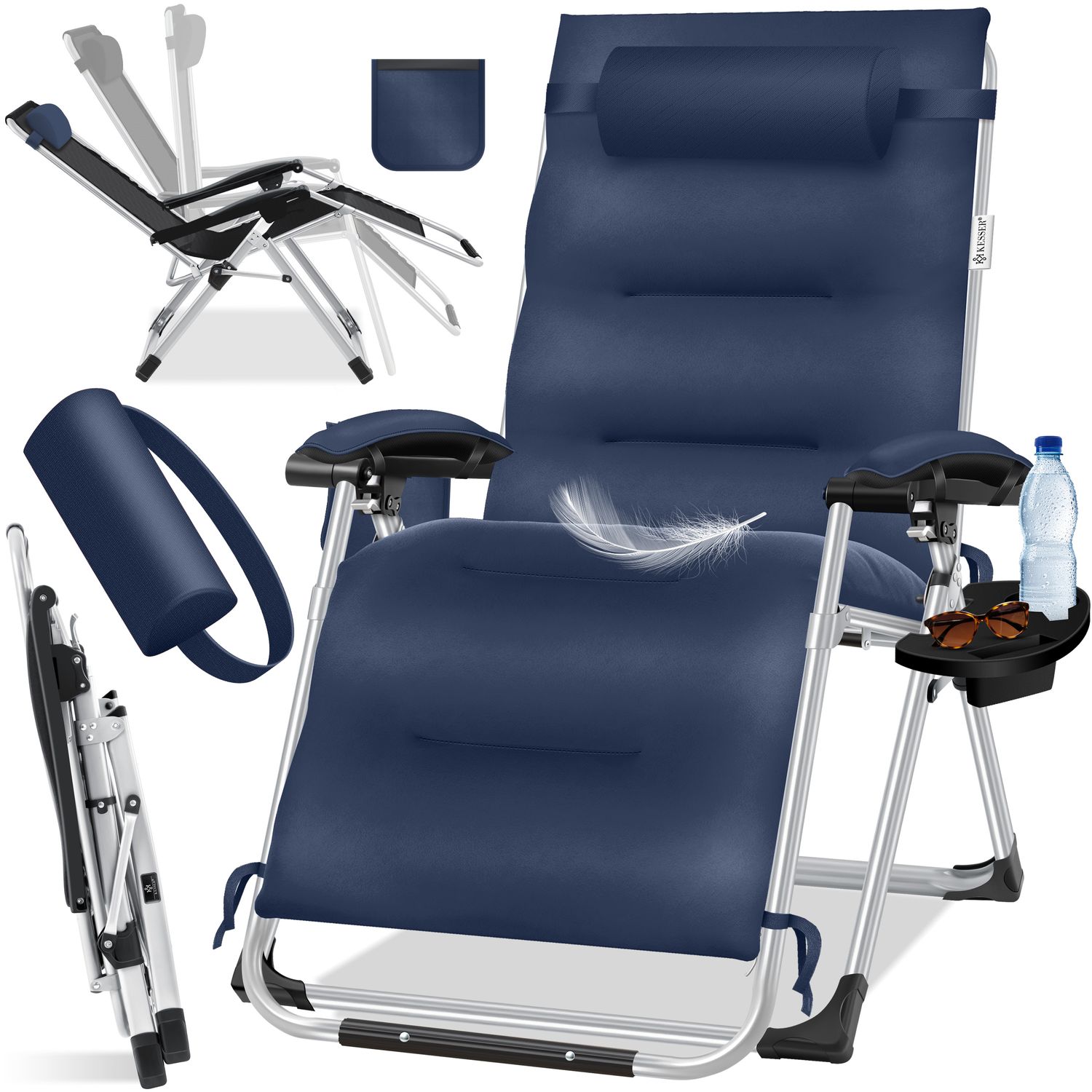 KESSER&reg; Sonnenliege Liegestuhl, klappbare Gartenliege extra breit & Wetterfest, Belastbar 200kg, Ergonomisches Polster, verstellbare R&uuml;ckenlehne inkl. Nackenkissen, Getr&auml;nkehalter & Armpolster 