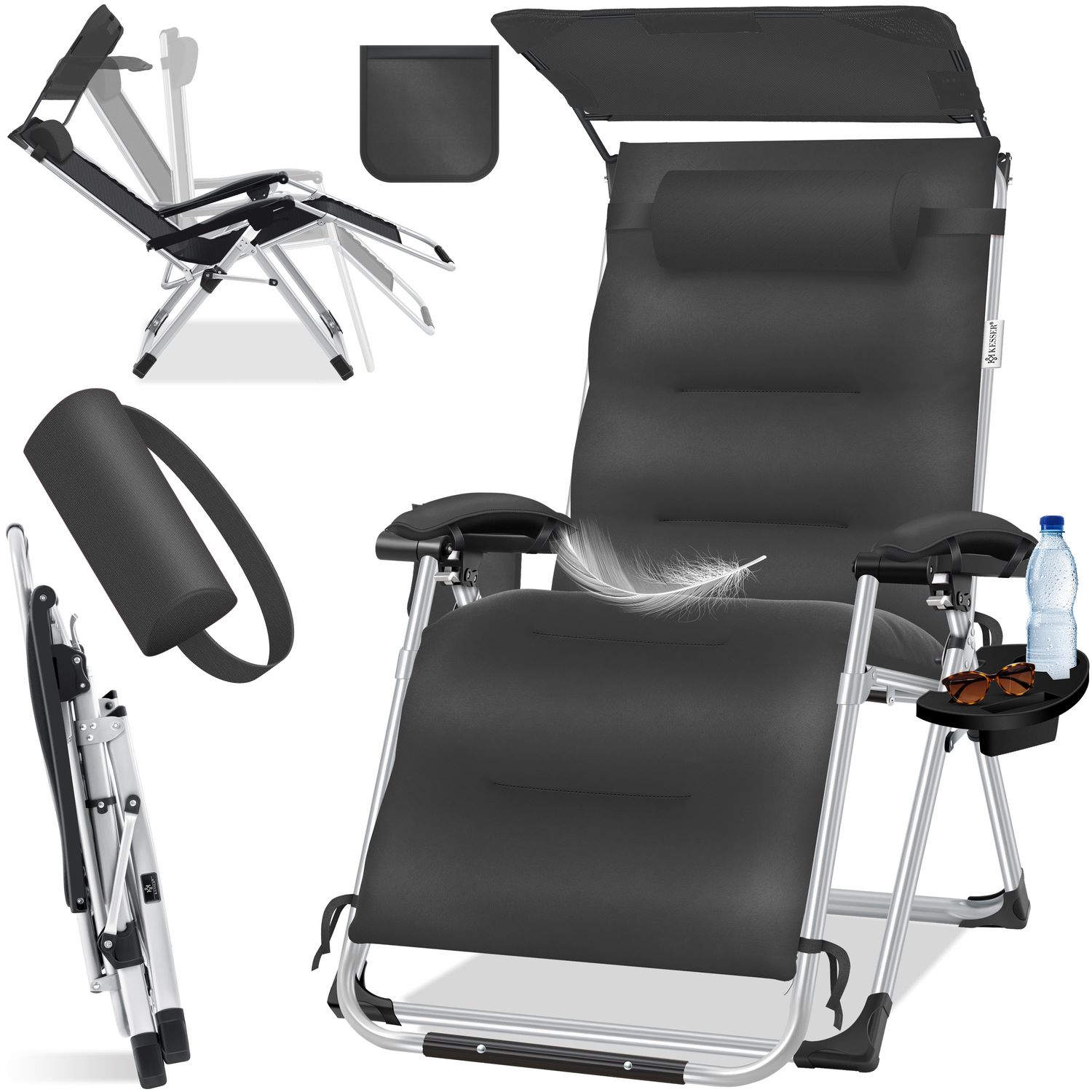 KESSER&reg; Sonnenliege Liegestuhl, klappbare Gartenliege extra breit & Wetterfest, Belastbar 200kg, Ergonomisches Polster, verstellbare R&uuml;ckenlehne inkl. Nackenkissen, Getr&auml;nkehalter & Armpolster 