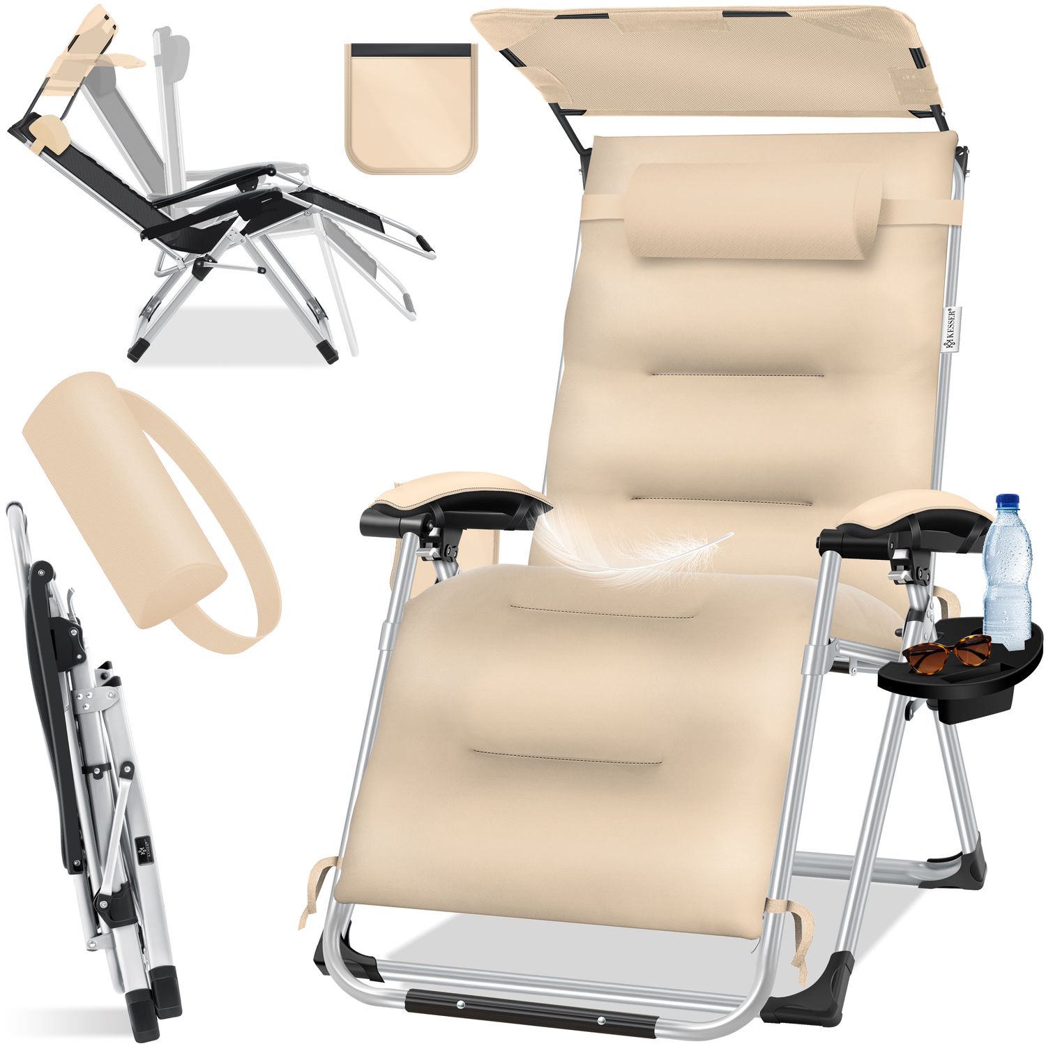 KESSER&reg; Sonnenliege Liegestuhl, klappbare Gartenliege extra breit & Wetterfest, Belastbar 200kg, Ergonomisches Polster, verstellbare R&uuml;ckenlehne inkl. Nackenkissen, Getr&auml;nkehalter & Armpolster 