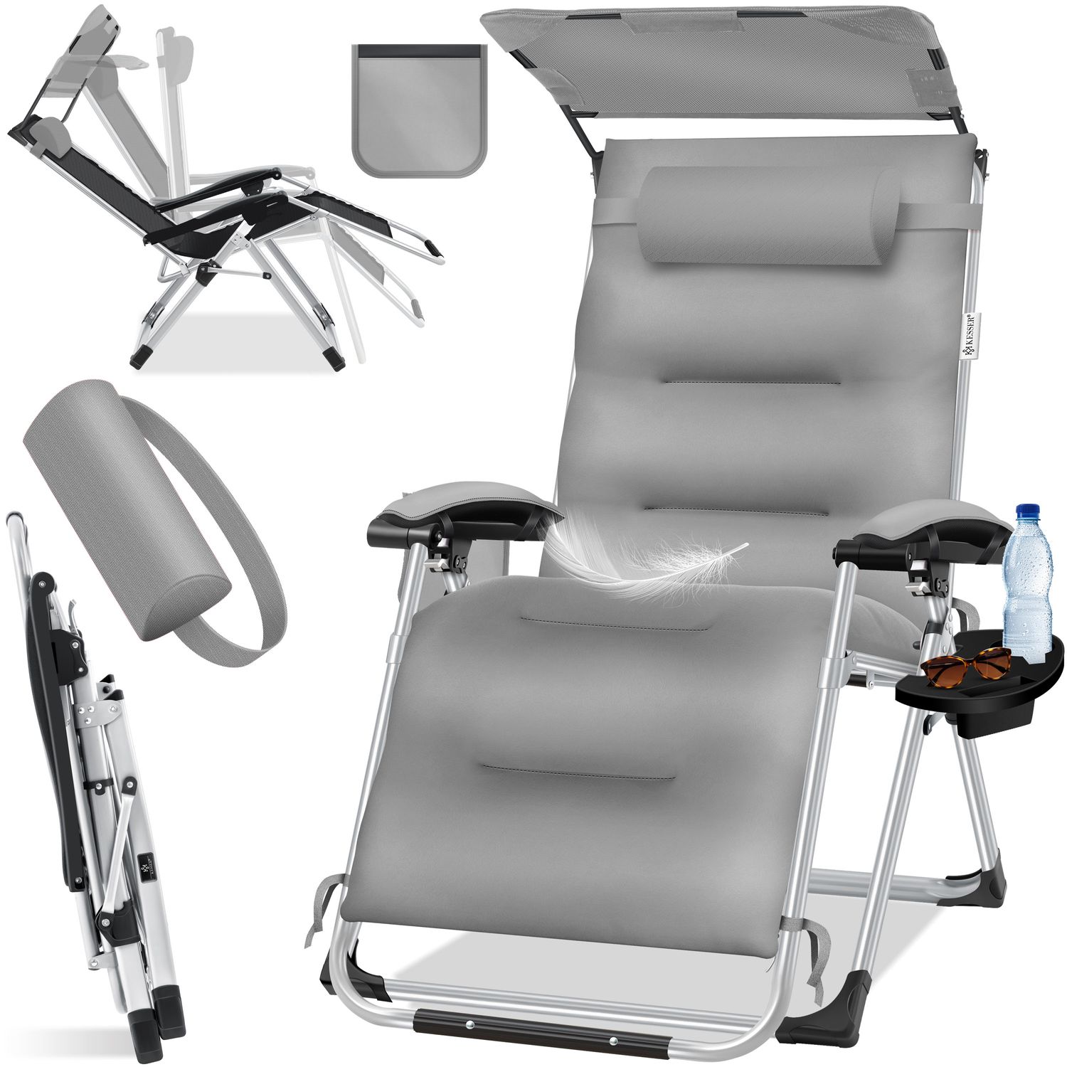 KESSER&reg; Sonnenliege Liegestuhl, klappbare Gartenliege extra breit & Wetterfest, Belastbar 200kg, Ergonomisches Polster, verstellbare R&uuml;ckenlehne inkl. Nackenkissen, Getr&auml;nkehalter & Armpolster 