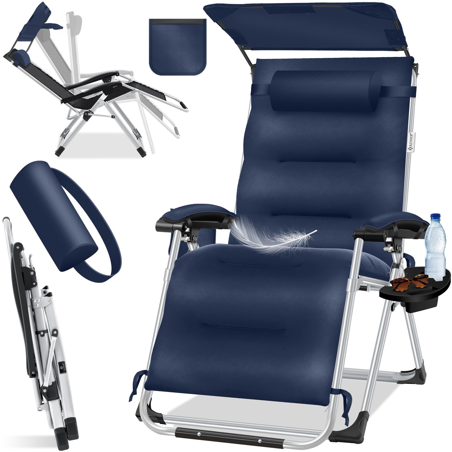 KESSER&reg; Sonnenliege Liegestuhl, klappbare Gartenliege extra breit & Wetterfest, Belastbar 200kg, Ergonomisches Polster, verstellbare R&uuml;ckenlehne inkl. Nackenkissen, Getr&auml;nkehalter & Armpolster 