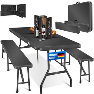 KESSER® Bierzeltgarnitur 3-teilig Set Tisch & 2x Bank | Buffettisch für drinnen & draußen Gartengarnitur klappbar 183x76x74cm Kunststoff Klapptisch Gartentisch inkl. Abdeckung & Tragegriffe 