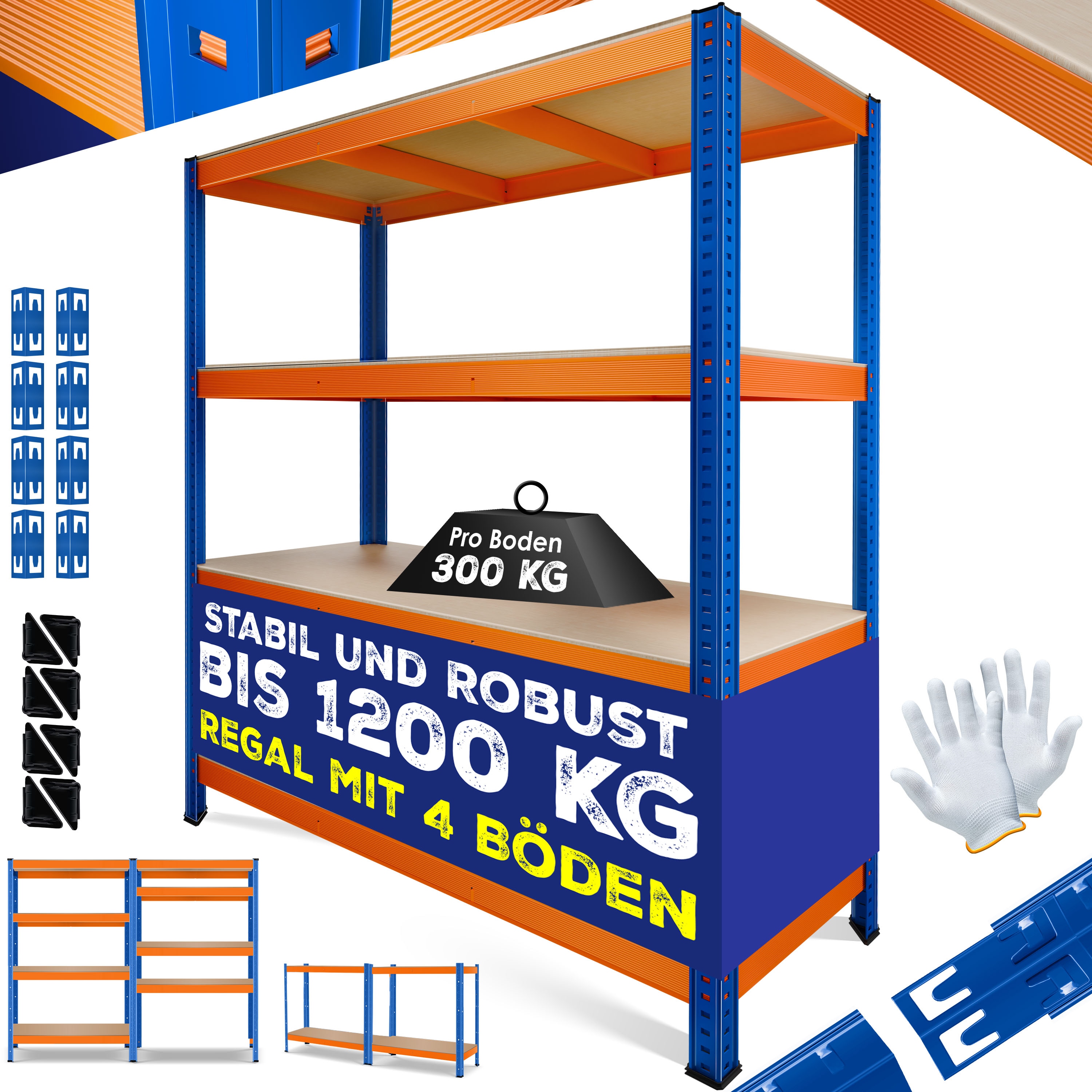 MASKO&reg; Schwerlastregal Lagerregal Kellerregal 160x160x40cm, verstellbare Ablagen, MDF-Platten Regal aus Metall, Steckregal, Werkstattregal Stahlgestell Garage Werkbank 