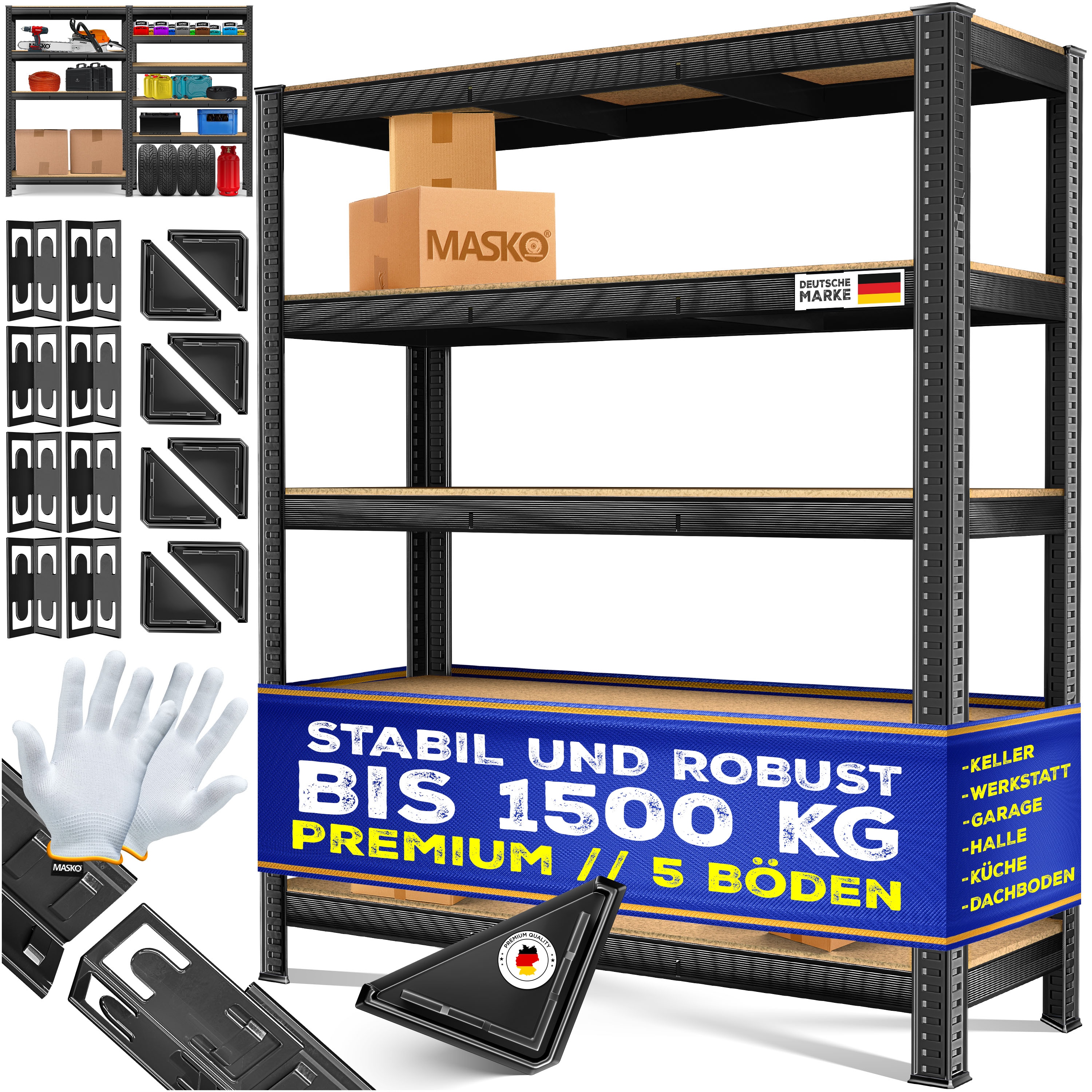 MASKO&reg; Schwerlastregal Lagerregal Kellerregal 160x160x40cm, verstellbare Ablagen, MDF-Platten Regal aus Metall, Steckregal, Werkstattregal Stahlgestell Garage Werkbank 