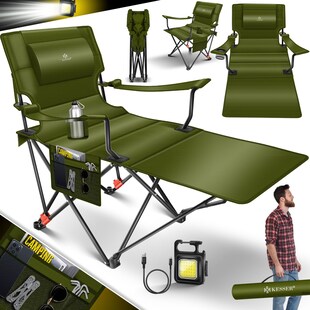 KESSER® Campingliege Campingstuhl 2in1 bis 160kg | Feldbett klappbar | Campingbett faltbar extra breit | Campinglicht & Getränkehalter + Aufbewahrungstasche & Transporttasche | Angelliege verstellbar 