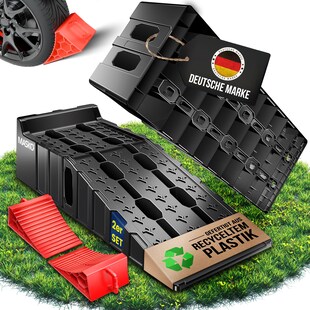 MASKO® Auffahrrampe 2er Set | Auffahrkeile bis 7 t Traglast | KFZ-Rampe mit Überfahrschutz | Verladerampe rutschfest, robust und extra breit | Garagenrampen Autorampe Ölwechsel und Reparatur 