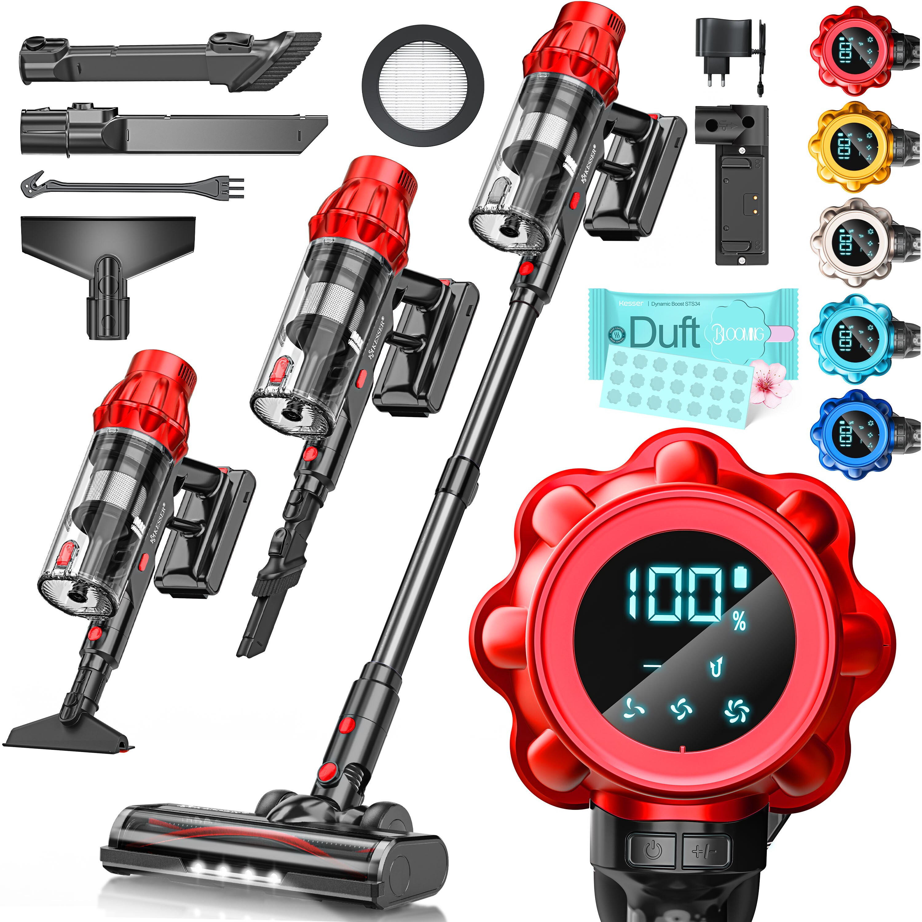 KESSER&reg; Akku Staubsauger kabellos bis 70 Min. Laufzeit & Leise | Akkustaubsaguer mit LED Display Stabstaubsauger beutellos mit Anti-Tangle-Bodenb&uuml;rste f&uuml;r Hartb&ouml;den Teppich Tierhaare 