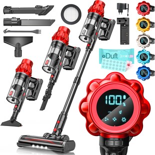 KESSER® Akku Staubsauger kabellos bis 70 Min. Laufzeit & Leise | Akkustaubsaguer mit LED Display Stabstaubsauger beutellos mit Anti-Tangle-Bodenbürste für Hartböden Teppich Tierhaare 