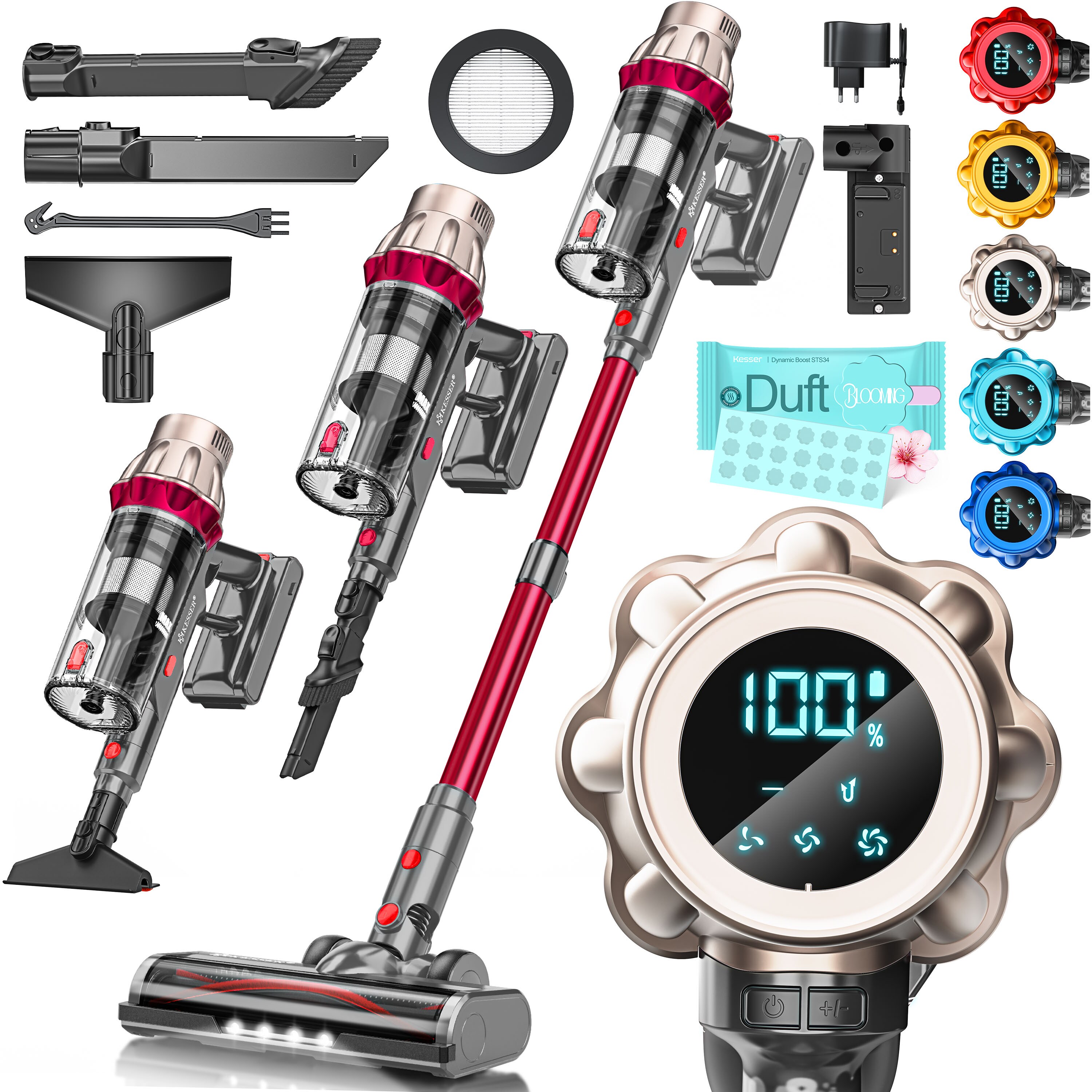KESSER&reg; Akku Staubsauger kabellos bis 70 Min. Laufzeit & Leise | Akkustaubsaguer mit LED Display Stabstaubsauger beutellos mit Anti-Tangle-Bodenb&uuml;rste f&uuml;r Hartb&ouml;den Teppich Tierhaare 
