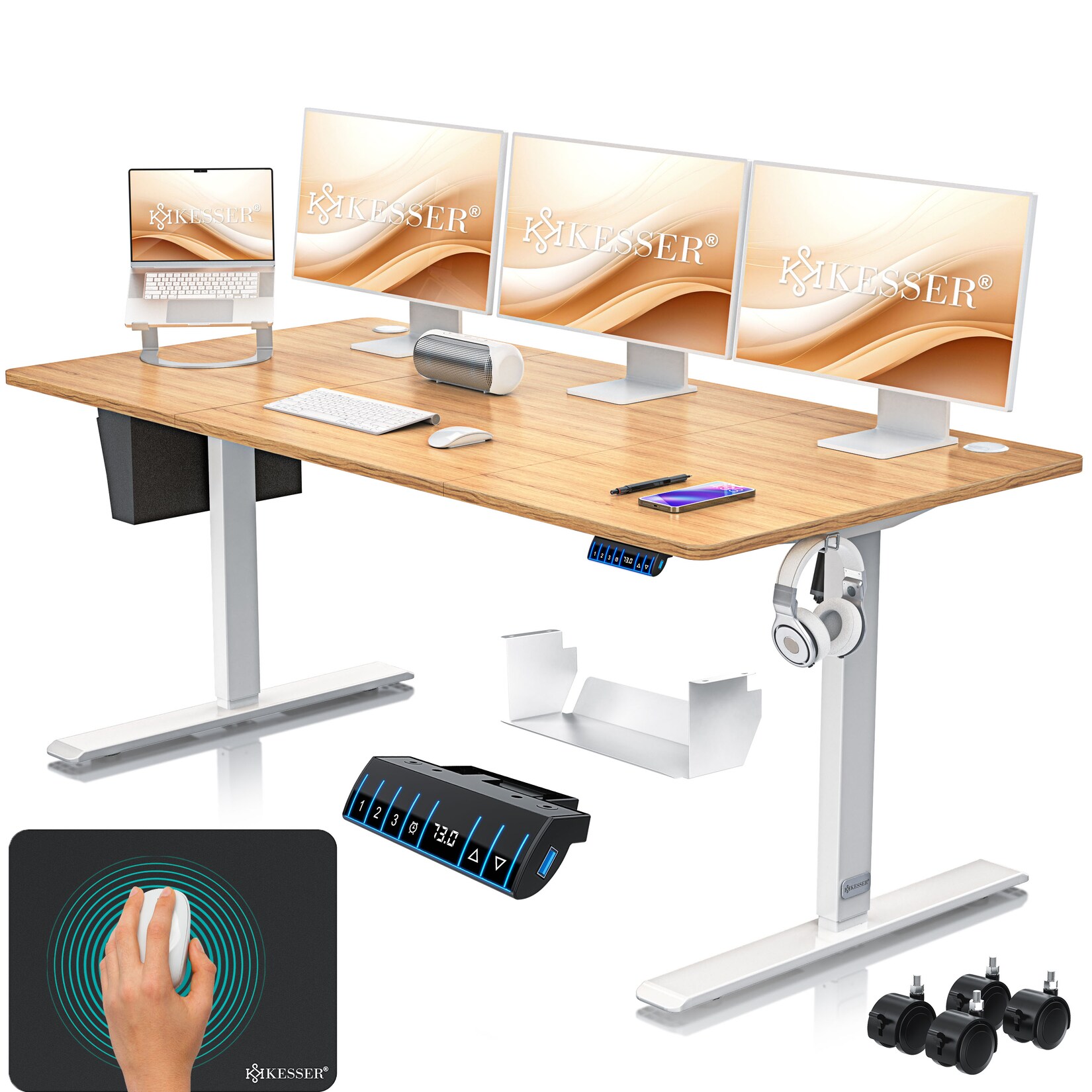 KESSER® Höhenverstellbarer Schreibtisch elektrisch Ergonomisch Steh-Sitz Schreibtisch 3-Funktions-Memory Steuerung Inkl. 360° Rollen & …
