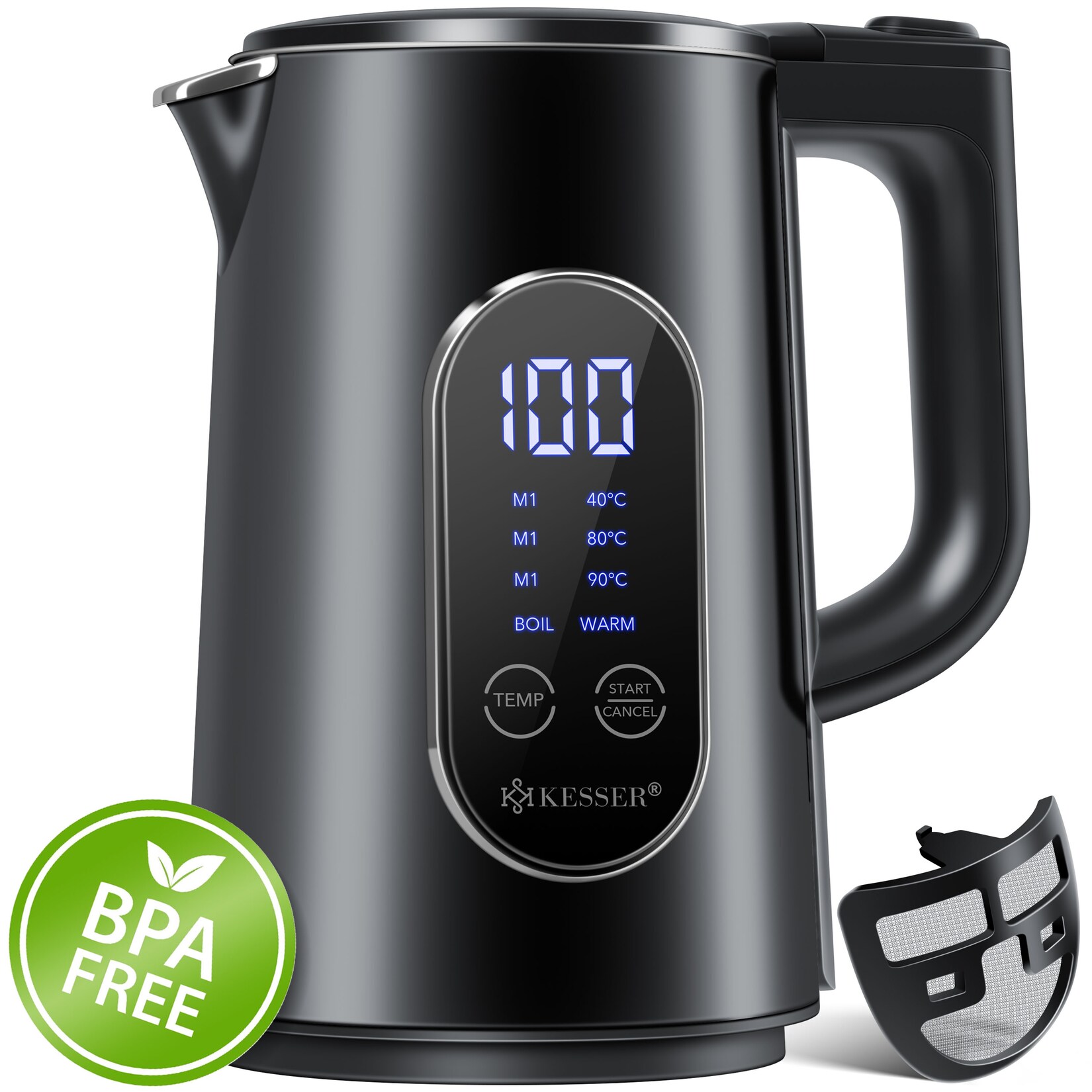 ® Wasserkocher Edelstahl 1.7 Liter   LED-Anzeige   4-Modi Temperatureinstellung 40°C-100°C   30min Warmhalten   elektrischer Teekocher 2200W BPA-Frei   Kalkfilter & Easy-Open-Deckel