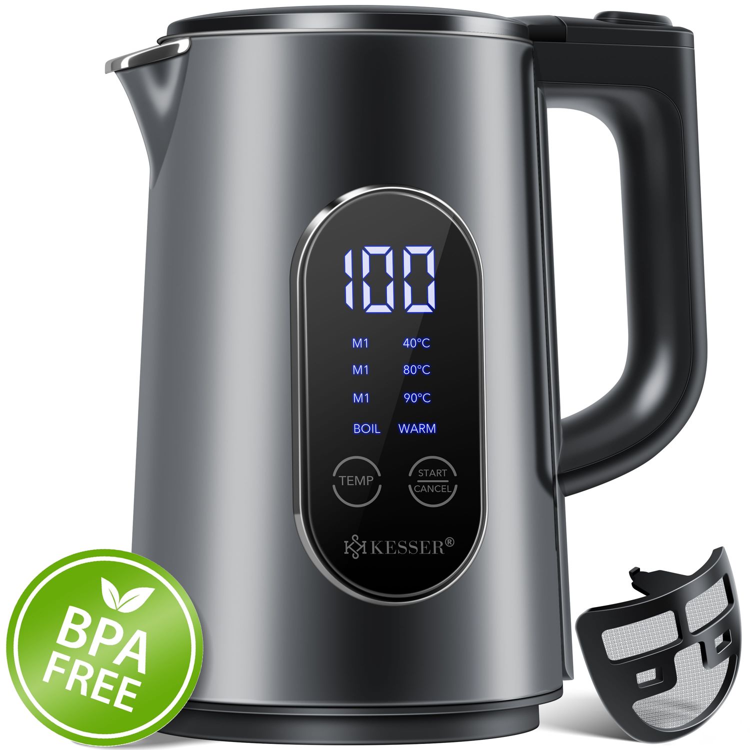 KESSER&reg; Wasserkocher Edelstahl 1.7 Liter | LED-Anzeige | 4-Modi Temperatureinstellung 40&deg;C-100&deg;C | 30min Warmhalten | elektrischer Teekocher 2200W BPA-Frei | Kalkfilter & Easy-Open-Deckel 