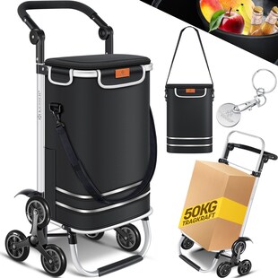KESSER® Einkaufstrolley Treppensteiger mit Kühlfach klappbar mit 56L Kapazität und belastbar bis 50kg | 3in1 Trolley Sackkarre & Umhängetasche | Faltbarer Einkaufswagen inkl. Einkaufschip 