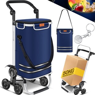 KESSER® Einkaufstrolley Treppensteiger mit Kühlfach klappbar mit 56L Kapazität und belastbar bis 50kg | 3in1 Trolley Sackkarre & Umhängetasche | Faltbarer Einkaufswagen inkl. Einkaufschip 
