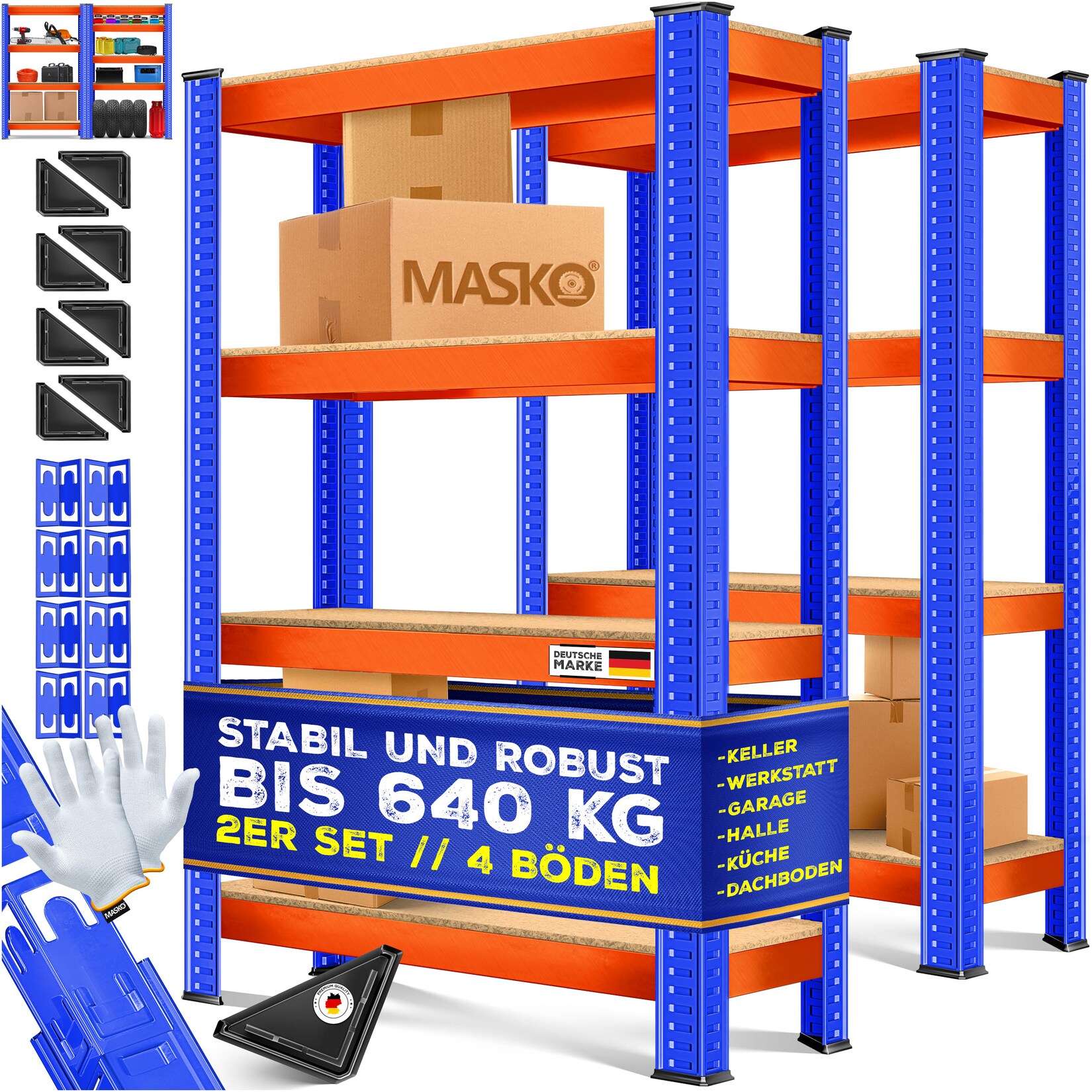 ® 2er-Set Lagerregal Schwerlastregal, Kellerregal, verstellbare Ablagen, MDF-Platten Regal aus Metall, Steckregal, Werkstattregal, Keller, Garage