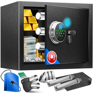 KESSER® Elektr. Tresor mit Fingerabdruck & Schlüssel | Inkl. Notfallakku | Elektronischer Safe | 3x Doppelbolzenverriegelung | Boden Wandtresor | Möbeltresor | Panzerschrank Zahlenschloss 