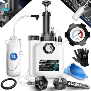 MASKO® Bremsenentlüftungsgerät Auto Bremsentlüfter KFZ Bremsflüssigkeits-Wechselgerät 3L für Scheibenbremsen & Trommelbremsen mit Handpumpe & 1L Absaugbehälter für E20, Adapter, Schlauch & Zubehör 