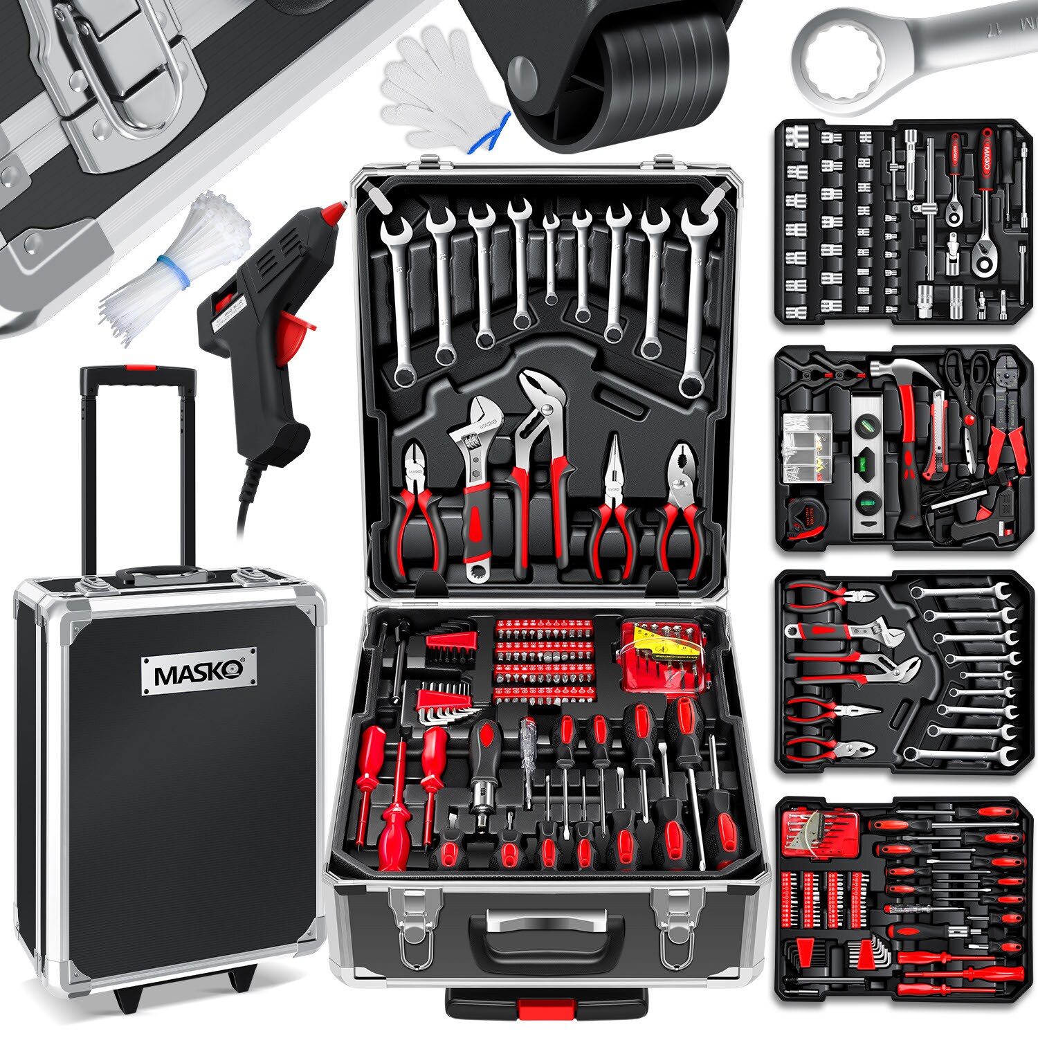 ® Werkzeugkoffer 1400-teilig gefüllt   Werkzeugset im Aluminiumkoffer   Werkzeugkasten mit Rollen   Werkzeugkiste Haushalt, Haus, Hobby, KFZ   Trolley-Funktion   Profi Werkzeugwagen Handwerkzeug