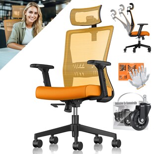 KESSER® Bürostuhl mit verstellbaren Armlehnen | Drehstuhl mit Lendenwirbelstütze Rückenschonend | Schreibtischstuhl ergonomisch mit Kopfstütze | Office Chair Wippfunktion bis 125° mit 5x Gummirollen 