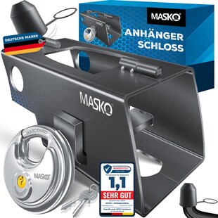 MASKO® Anhängerschloss  für Angekoppelte & Abgekoppelte Anhänger | Anhänger Schloss Diebstahlschutz Wohnwagen Kastenschloss inkl. Diskusschloss & Schlüssel & Schutzkappe 
