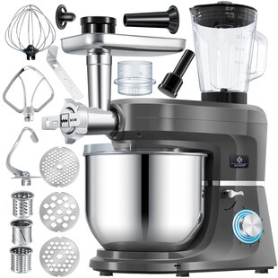 KESSER® 3 in 1 Universal Küchenmaschine K-KM 3000 mit Fleischwolf Knetmaschine Multifuntionale Rührmaschine 5,5L Schüssel mit 3 Rührwerkzeuge 1,5L Entsafter Wurst Set Pasta & Plätzchenformen 