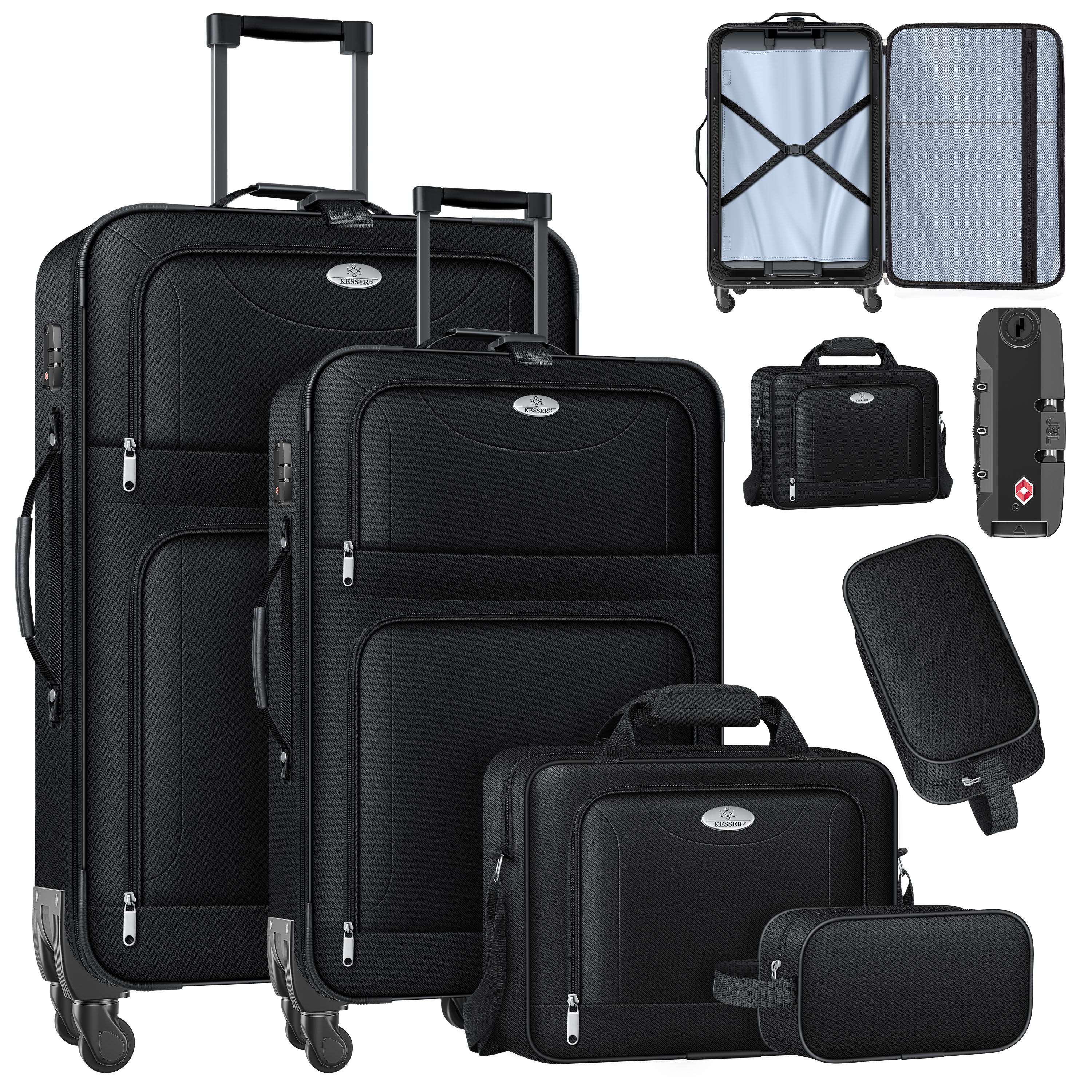 KESSER&reg; Reisekoffer Set 4-teilig | Trolley Kofferset Stoffkoffer mit 3-Ziffern-TSA-Schloss, 360&deg; Rollen & Teleskopgriff | Kosmetiktasche Handgep&auml;ck leichter Koffer & gro&szlig;e Koffer f&uuml;r Business & Reisen 