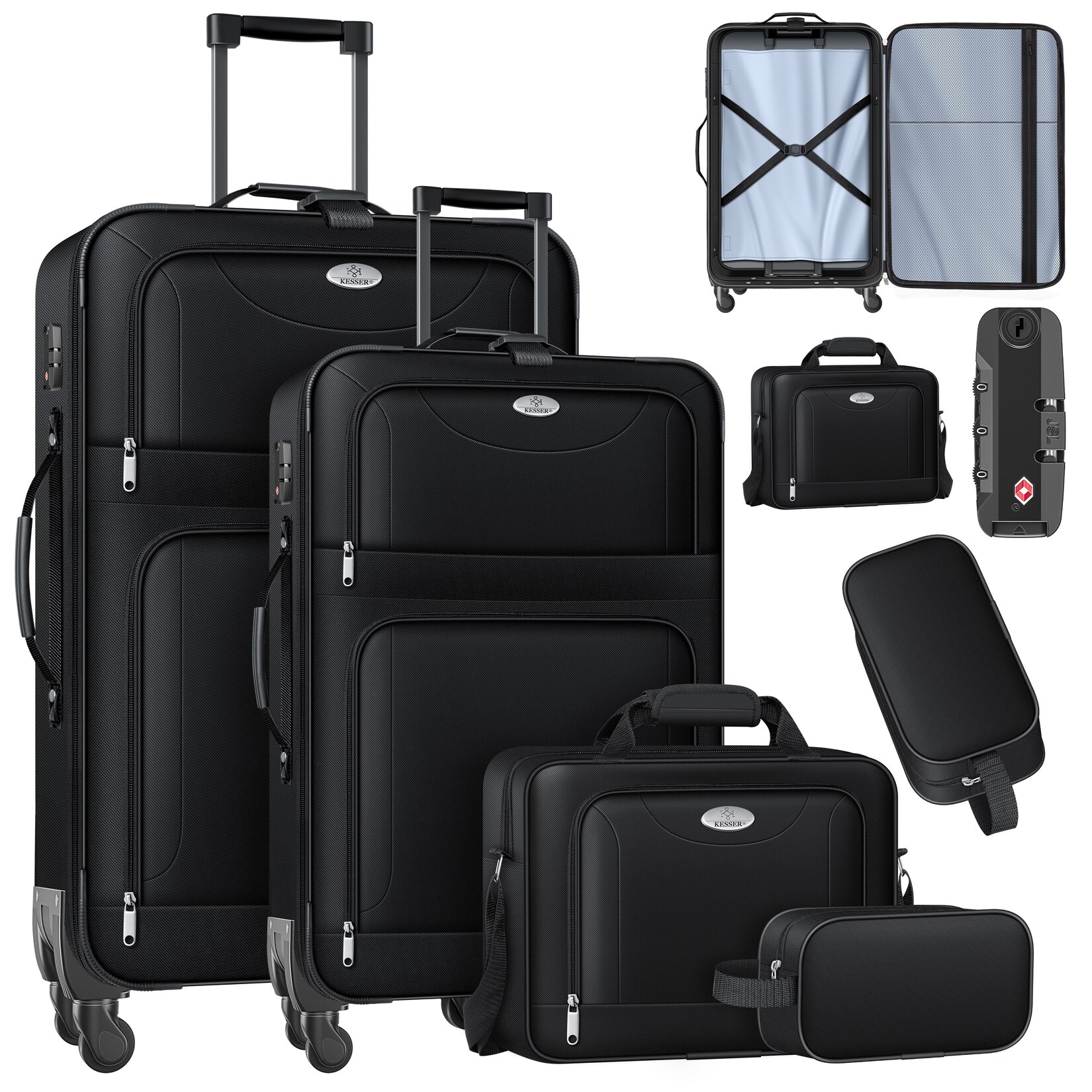 ® Reisekoffer Set 4-teilig   Trolley Kofferset Stoffkoffer mit 3-Ziffern-TSA-Schloss, 360° Rollen & Teleskopgriff   Kosmetiktasche Handgepäck leichter Koffer & große Koffer für Business & Reisen